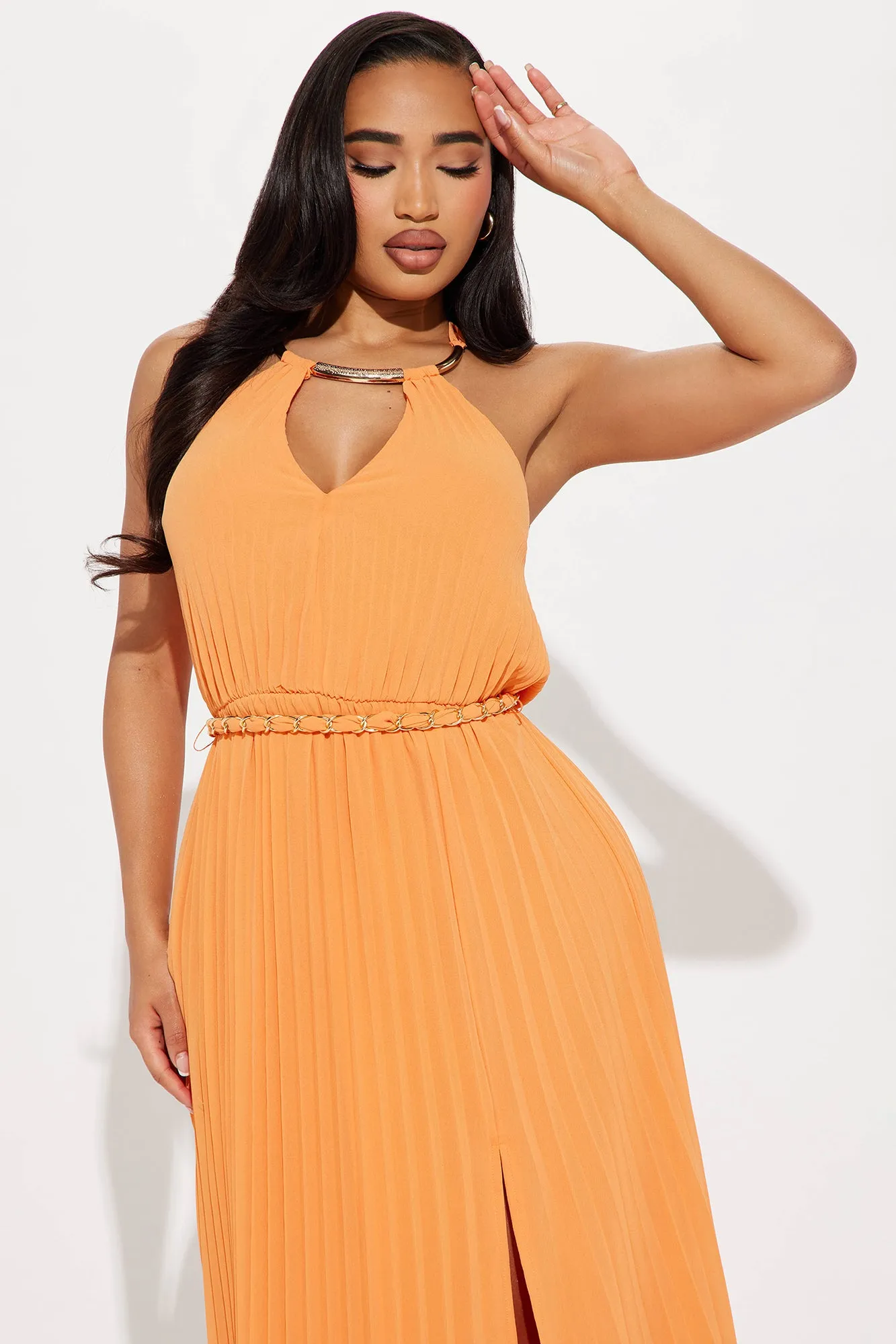 Hanna Pleated Maxi Dress - Orange