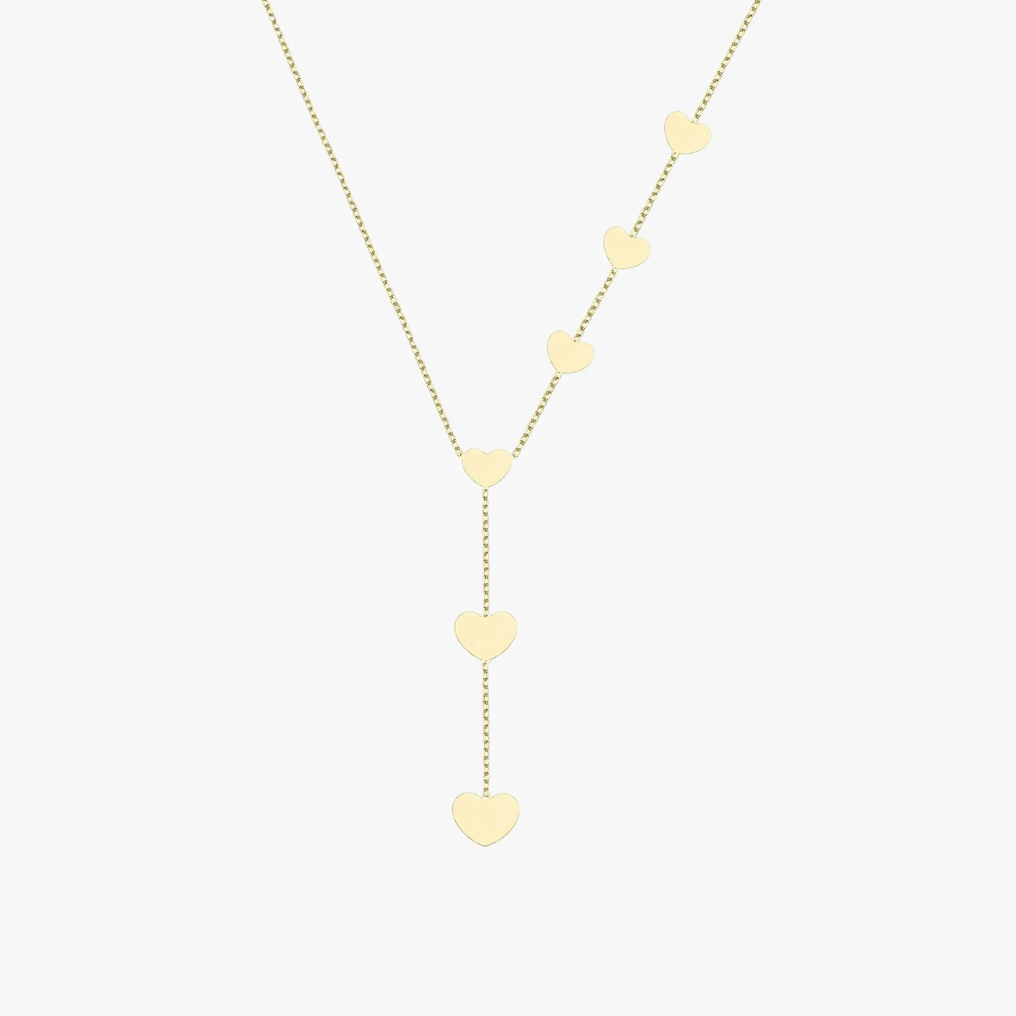 Heart Lariat Necklace | 14K Solid Gold