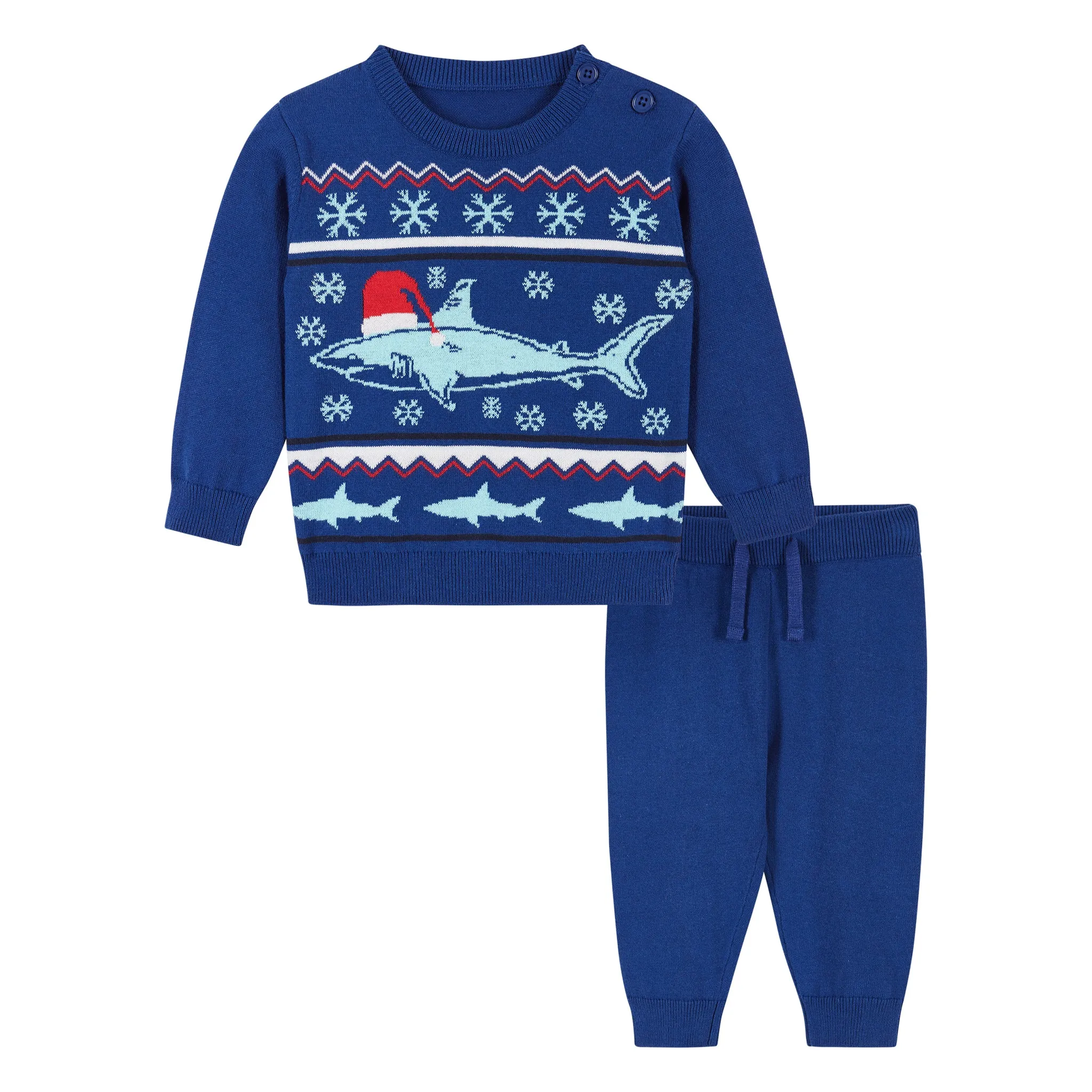 Infant Blue Holiday Shark Sweater Set | Navy