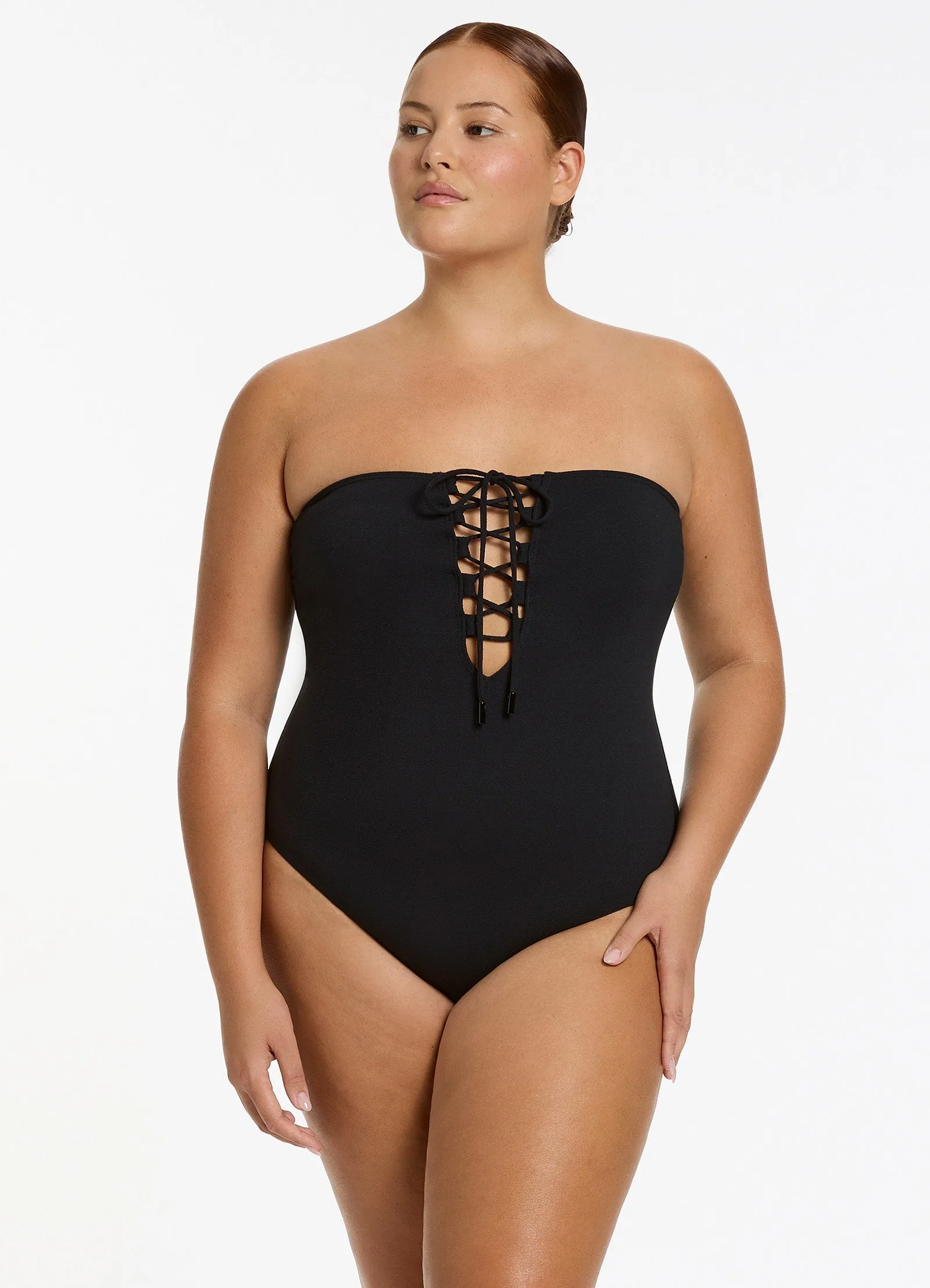 Joali Tie Front Bandeau One Piece - Black