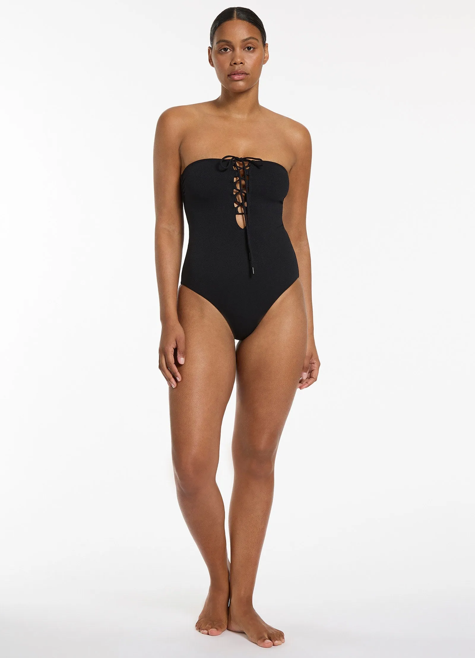 Joali Tie Front Bandeau One Piece - Black