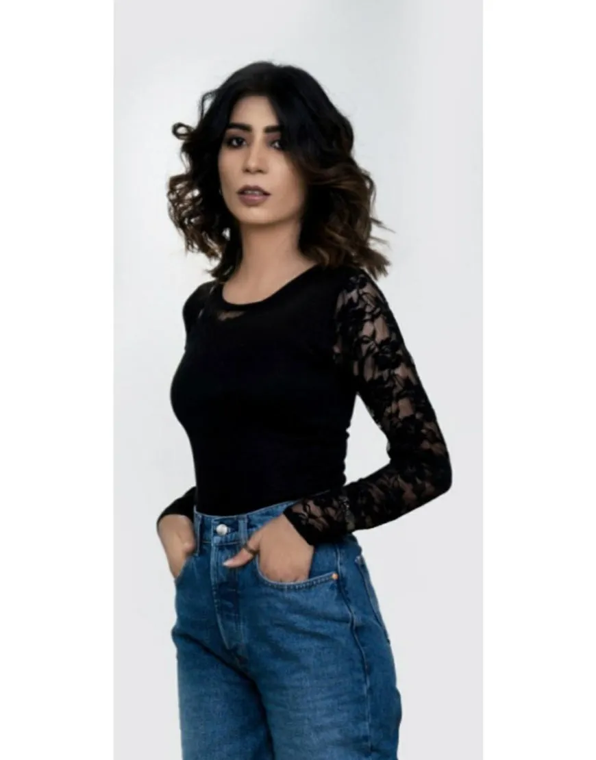 Lace One Shoulder Top Black