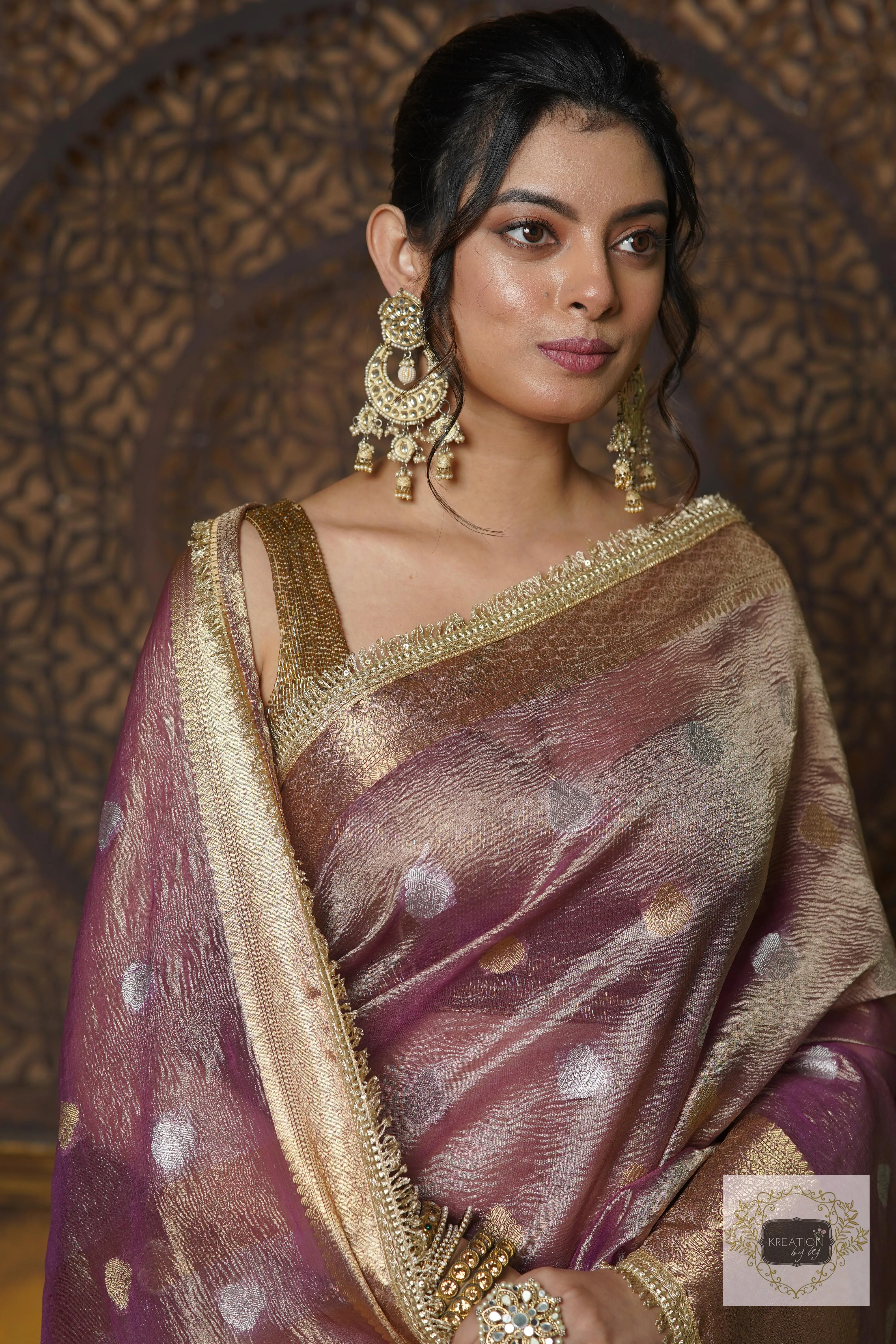 Light Purple Tissue Banarasi Saree with Golden Border