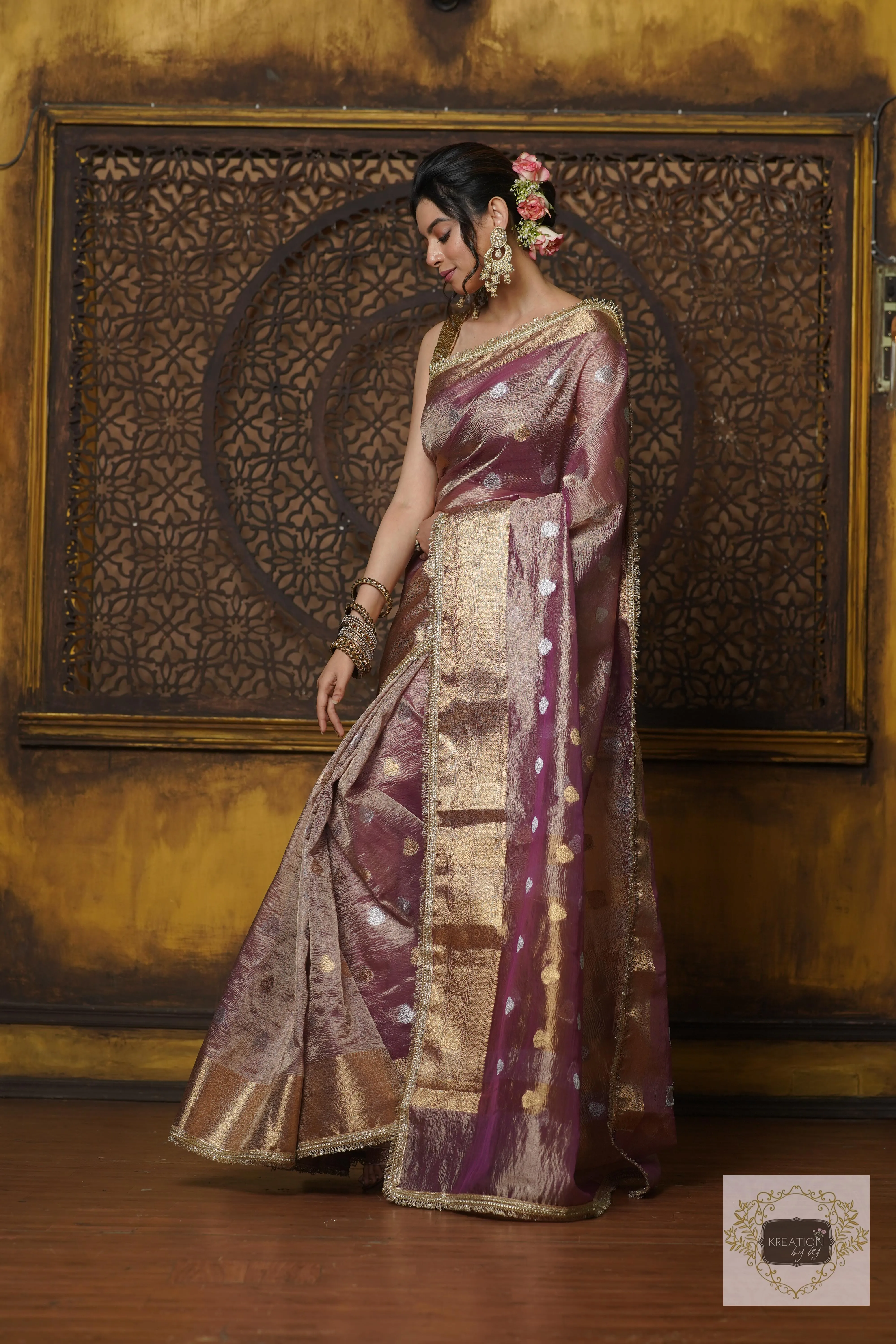 Light Purple Tissue Banarasi Saree with Golden Border