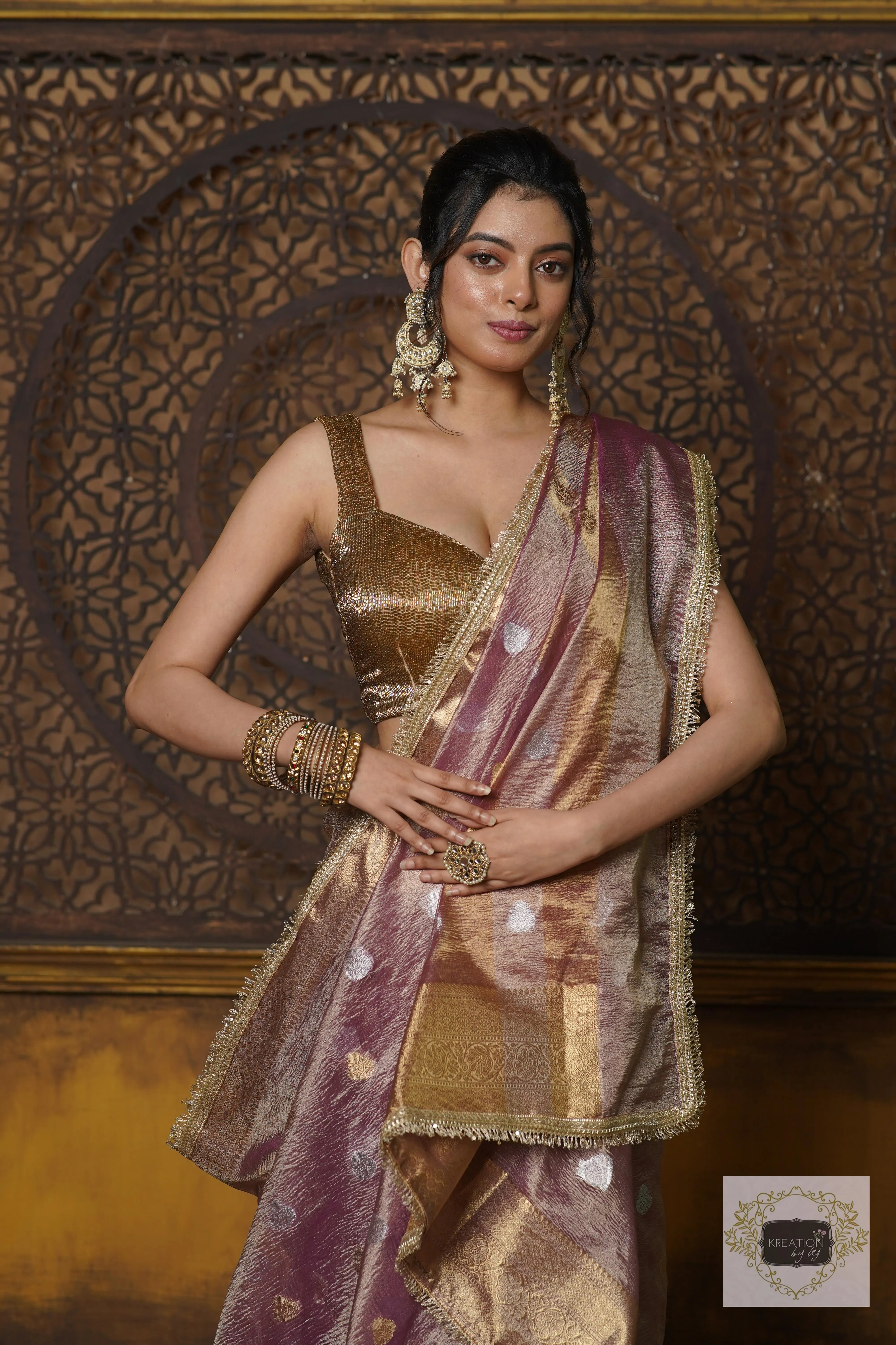 Light Purple Tissue Banarasi Saree with Golden Border