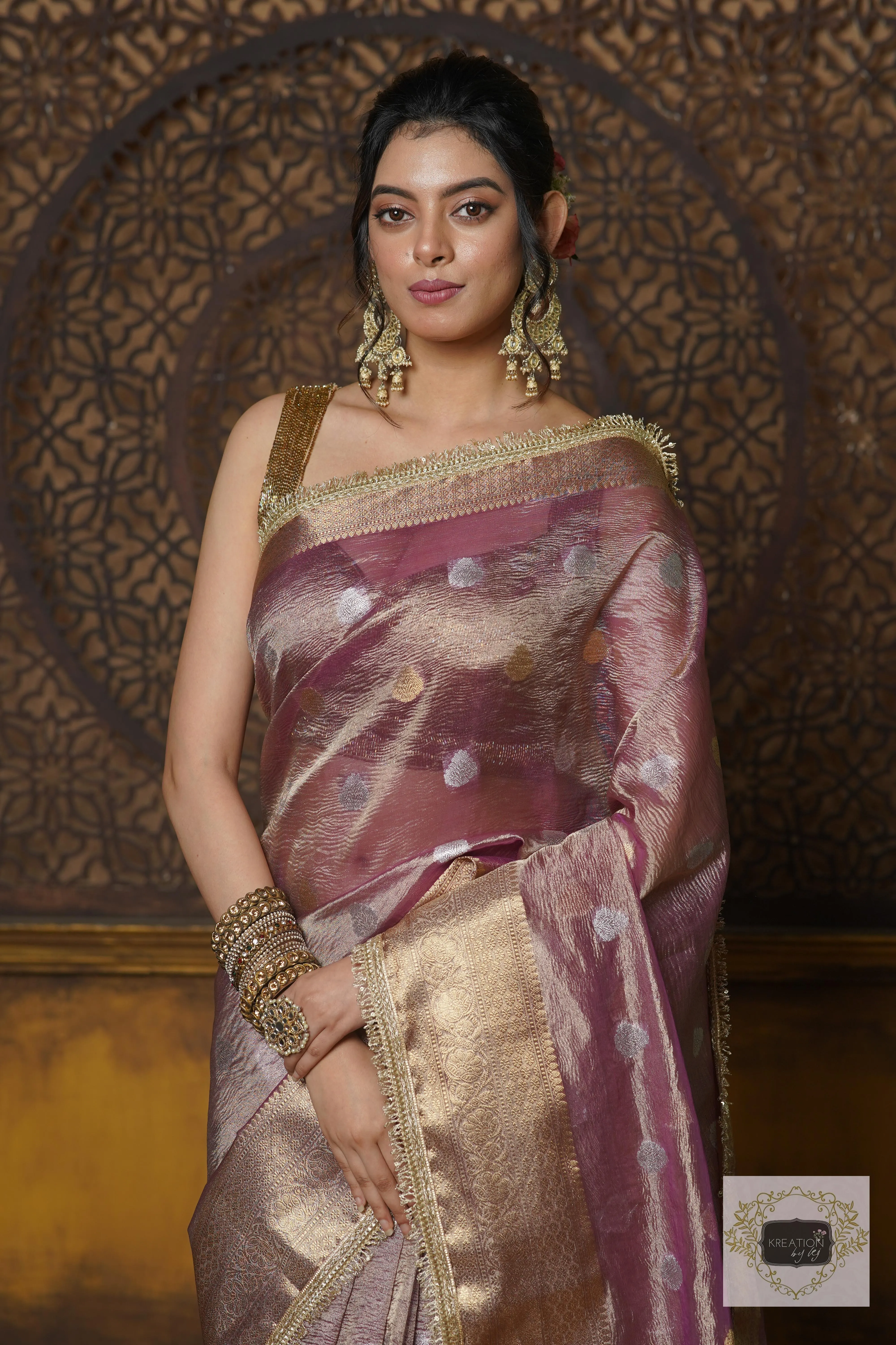 Light Purple Tissue Banarasi Saree with Golden Border