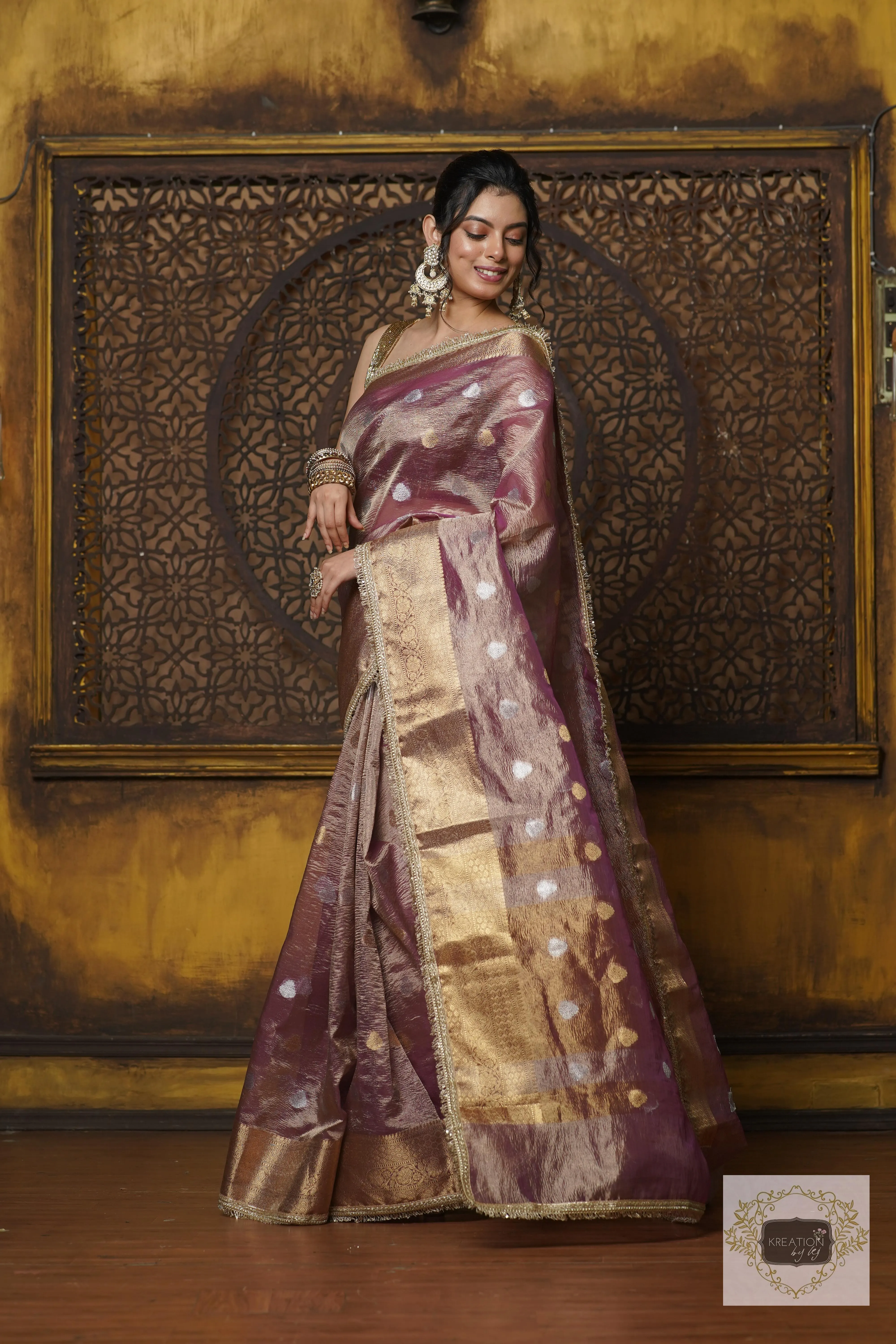 Light Purple Tissue Banarasi Saree with Golden Border