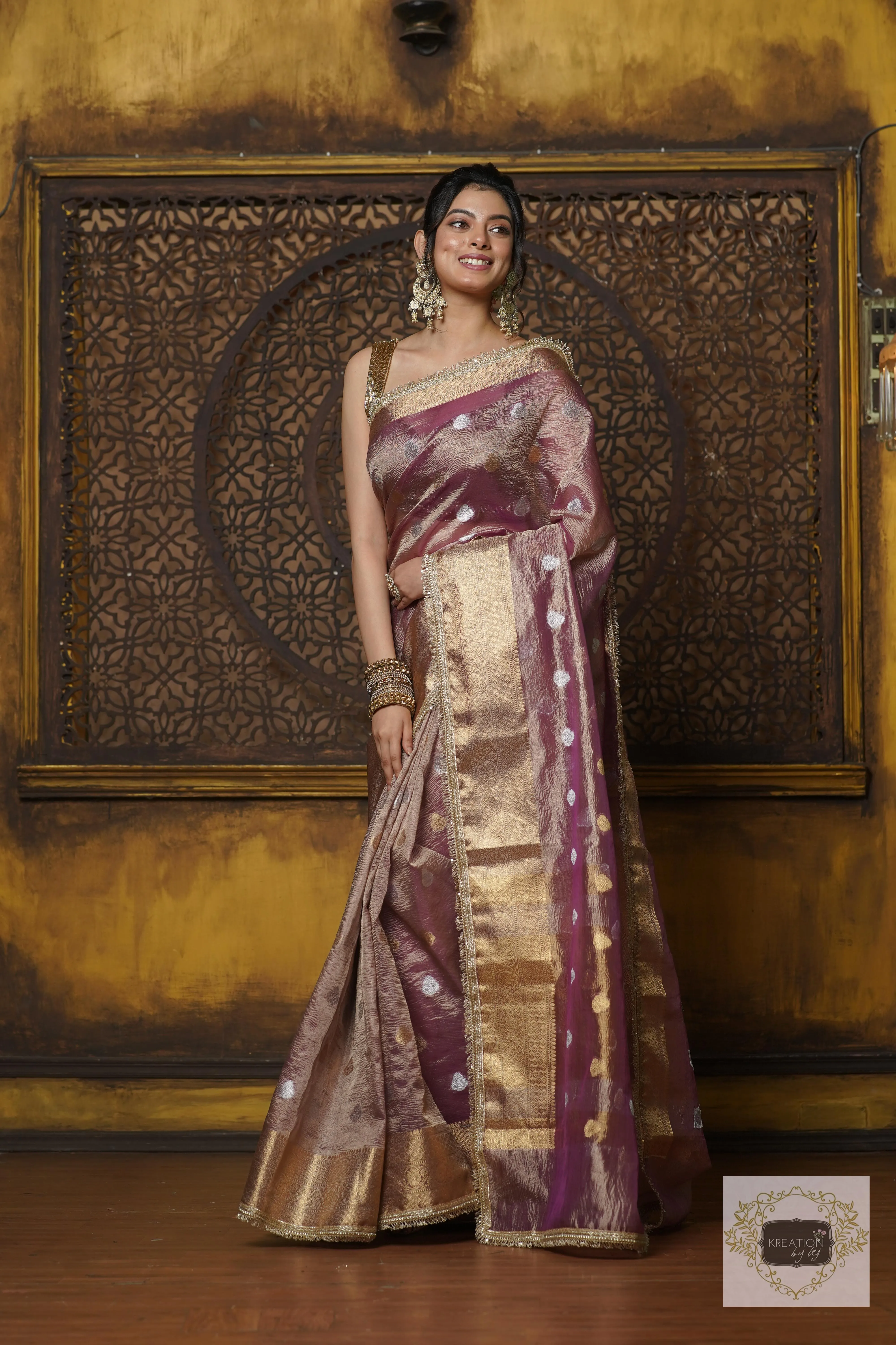 Light Purple Tissue Banarasi Saree with Golden Border