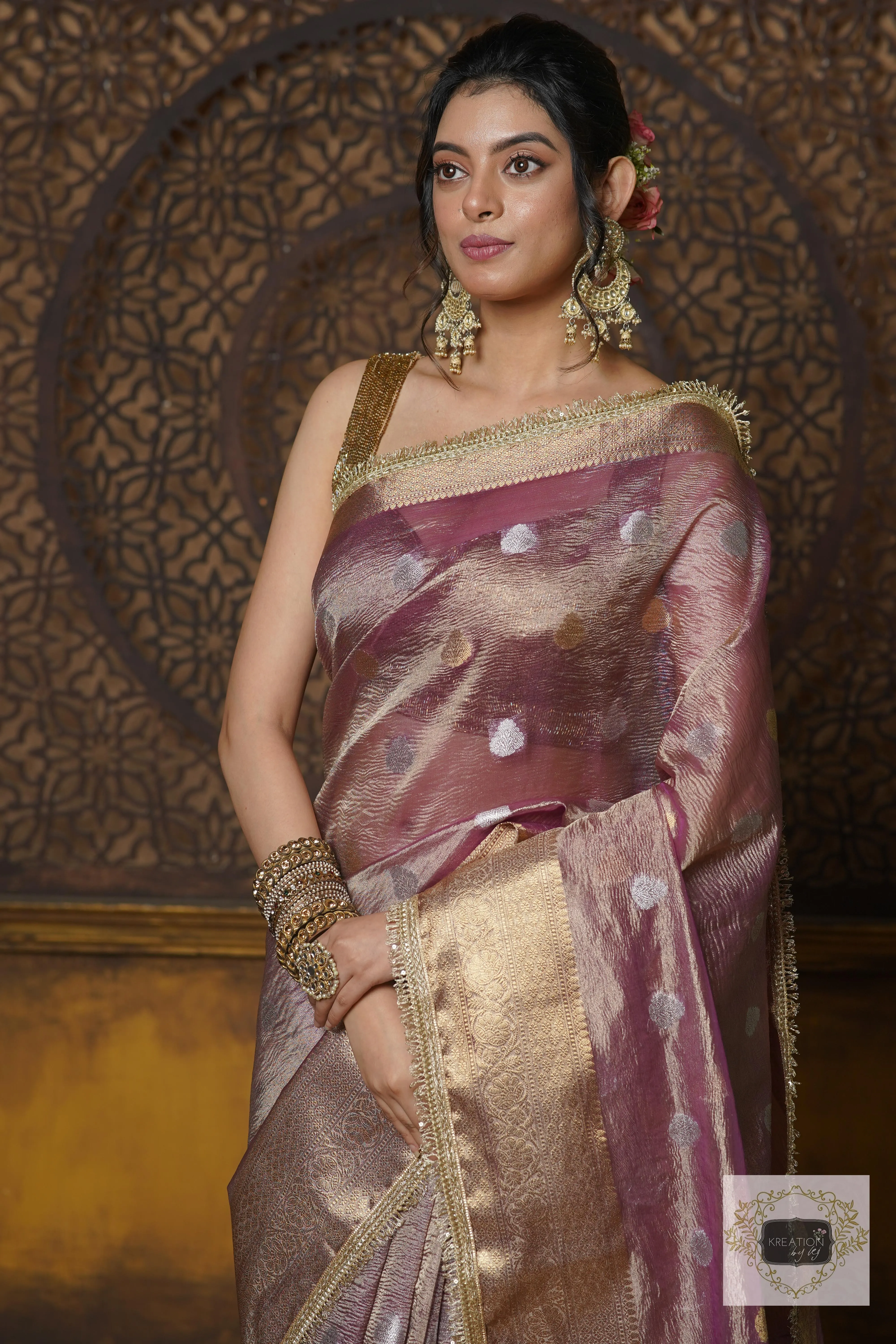 Light Purple Tissue Banarasi Saree with Golden Border