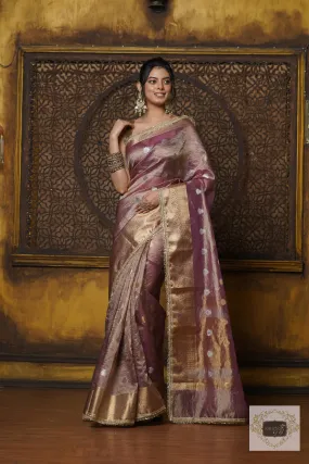 Light Purple Tissue Banarasi Saree with Golden Border