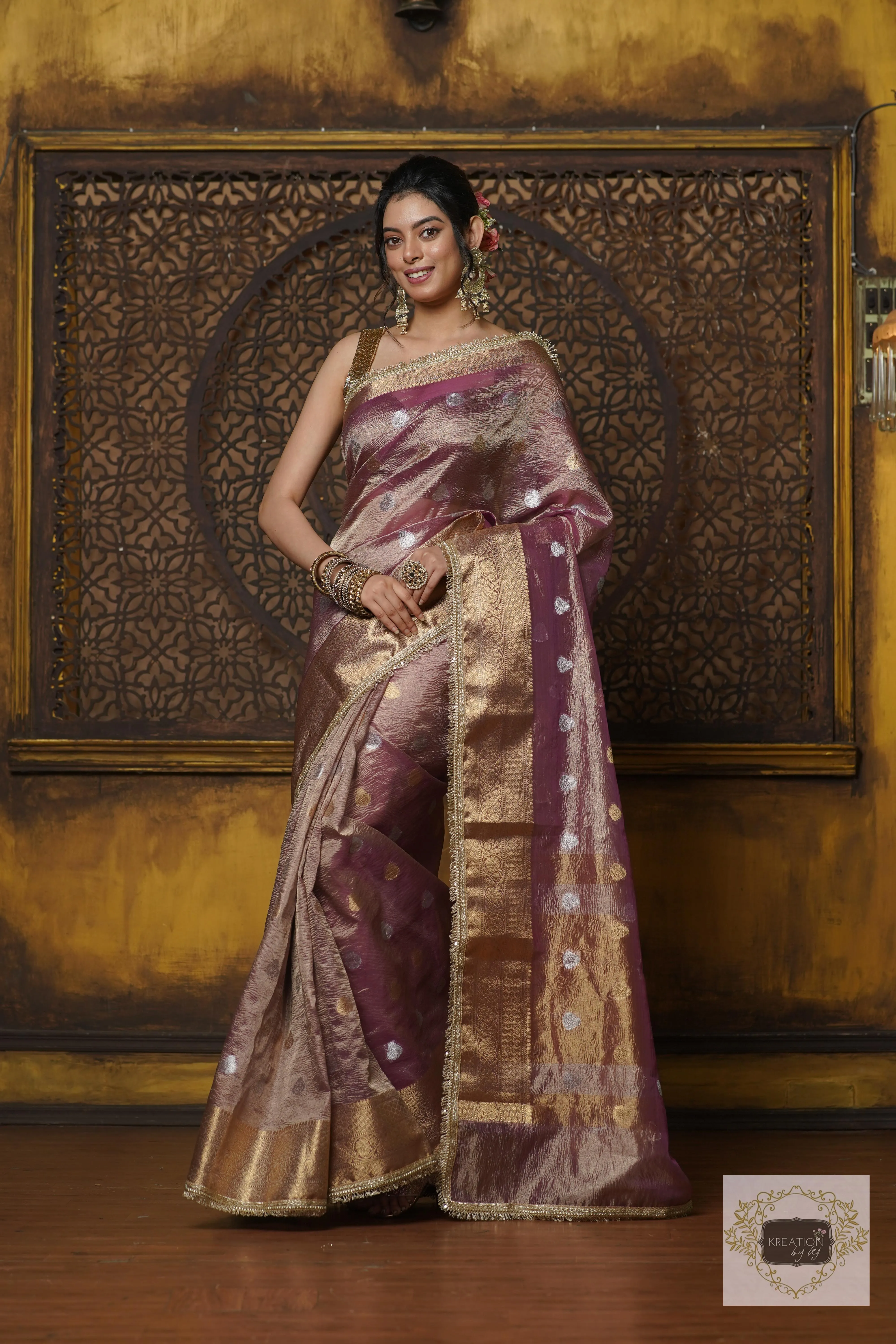 Light Purple Tissue Banarasi Saree with Golden Border