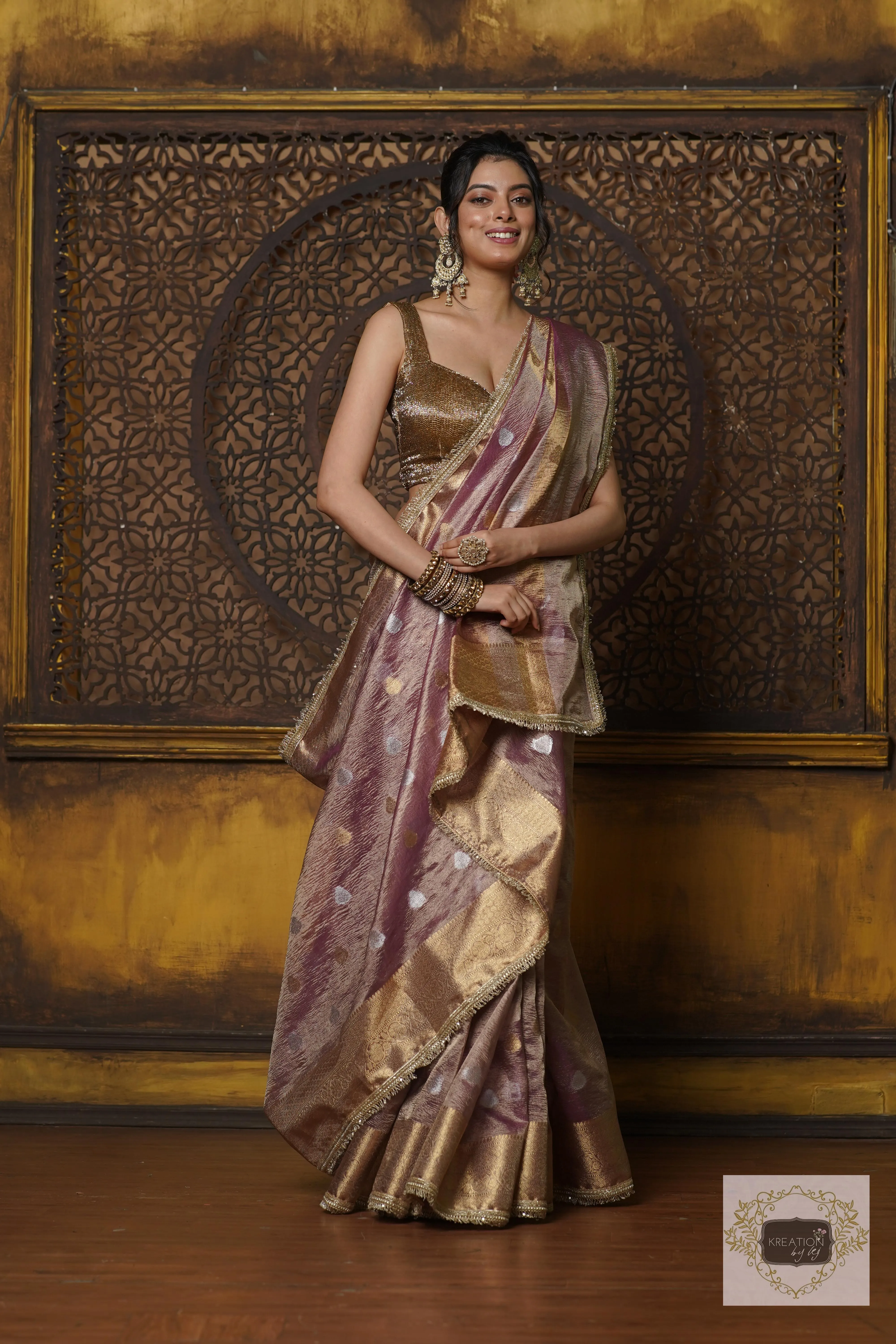 Light Purple Tissue Banarasi Saree with Golden Border