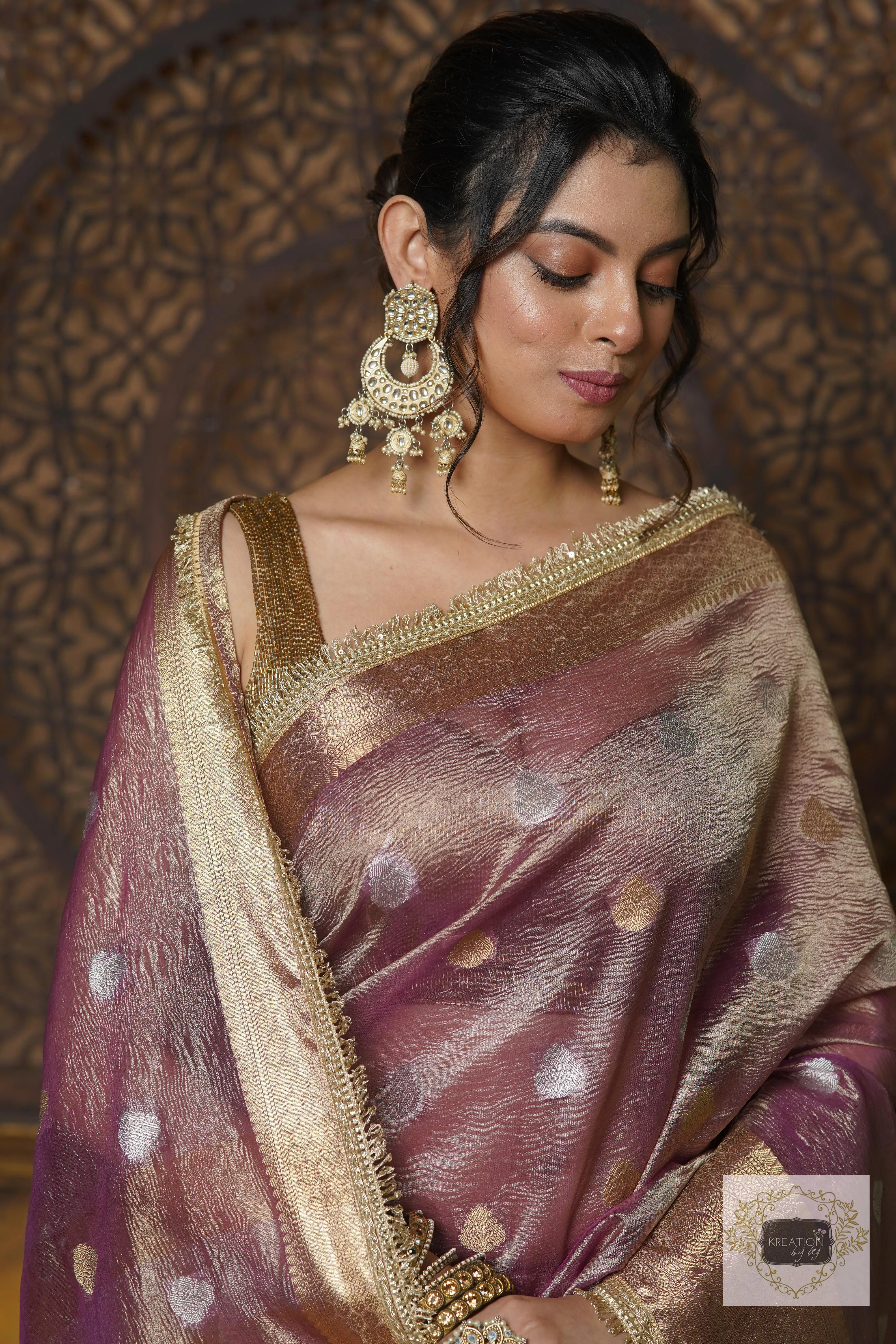 Light Purple Tissue Banarasi Saree with Golden Border