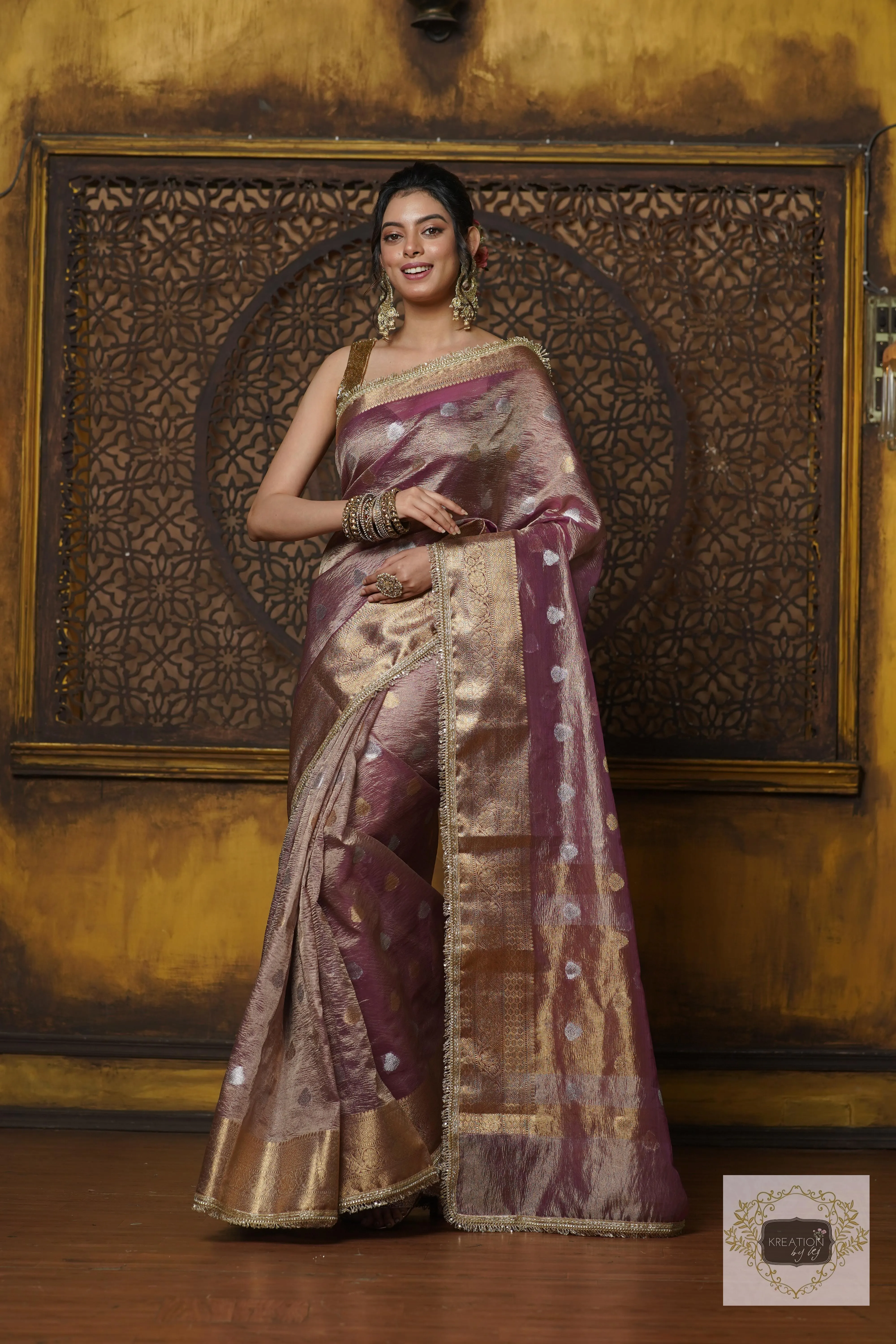 Light Purple Tissue Banarasi Saree with Golden Border