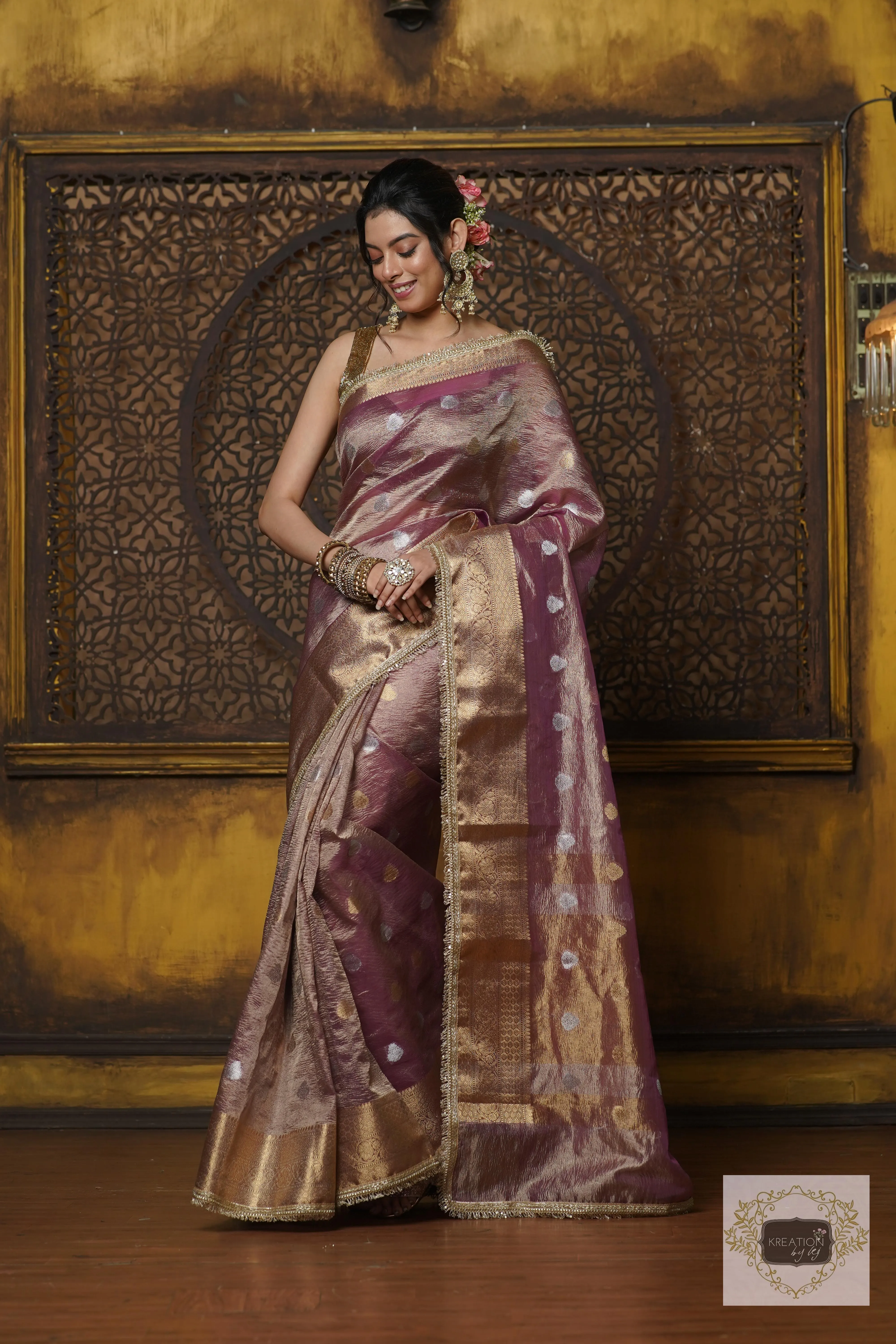 Light Purple Tissue Banarasi Saree with Golden Border