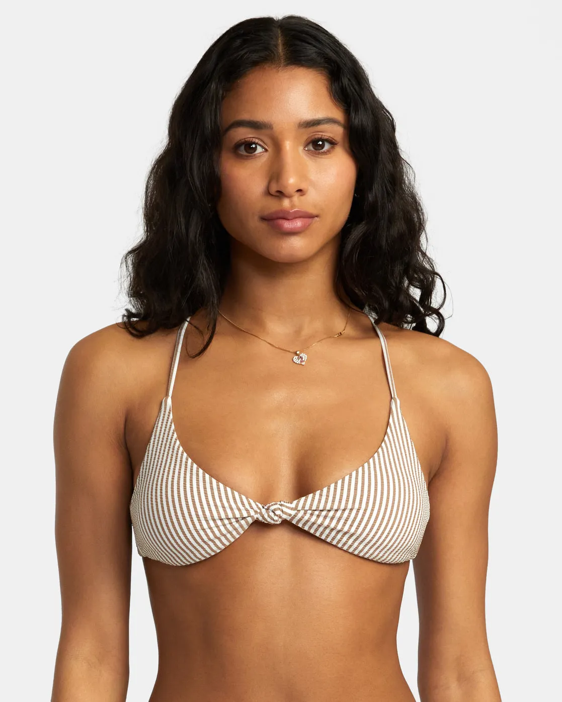 Linear Knotted Crossback Bikini Top - Workwear Brown