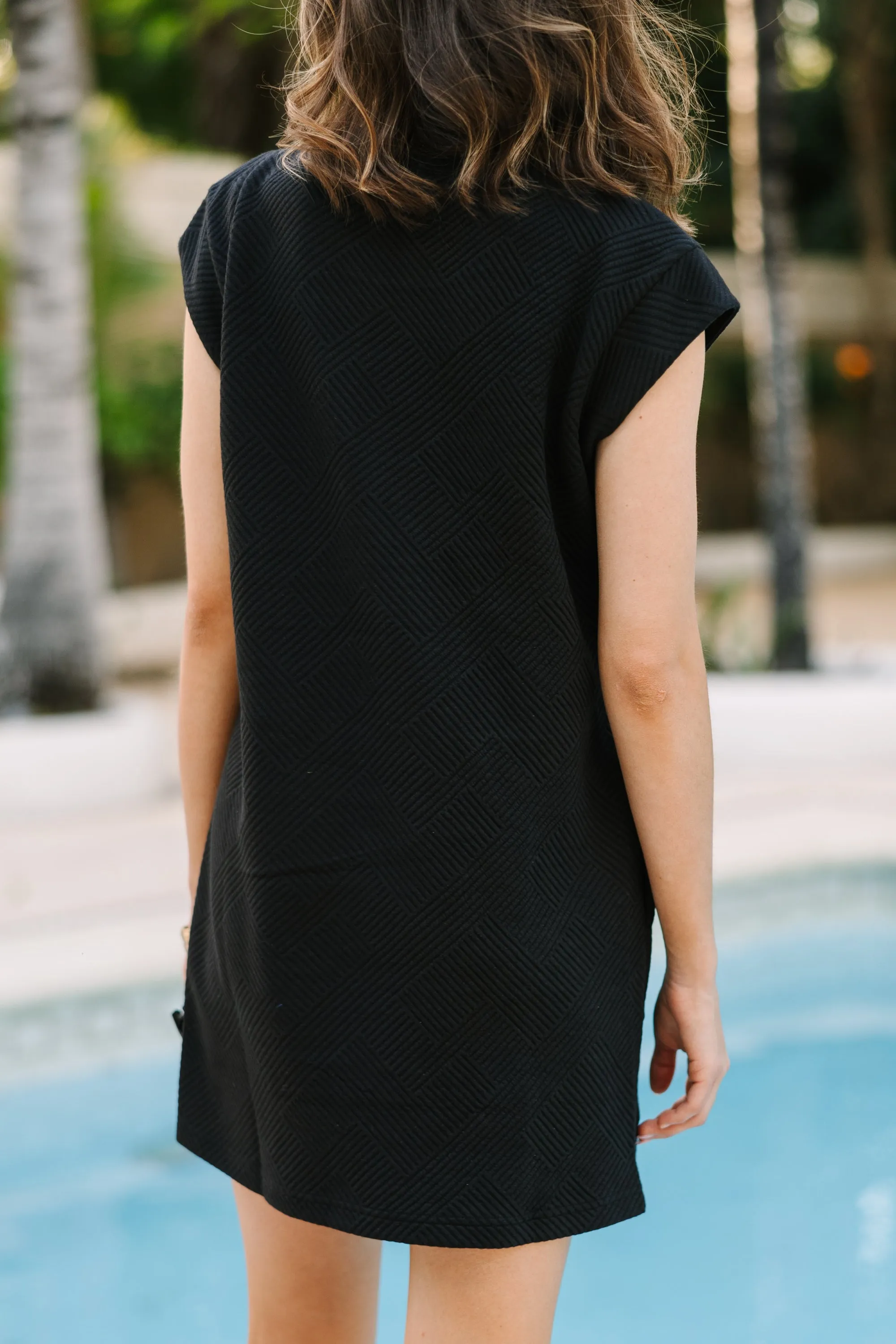 Make Your Day Black Textured T-shirt Dress