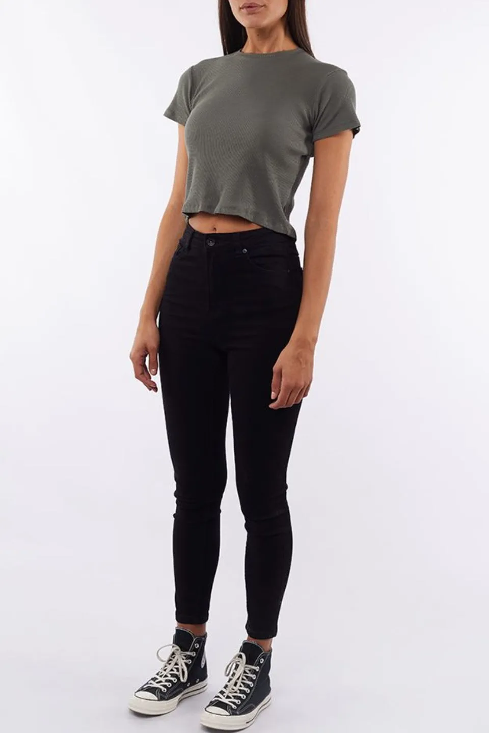 Manhattan Khaki Crop Rib Tee