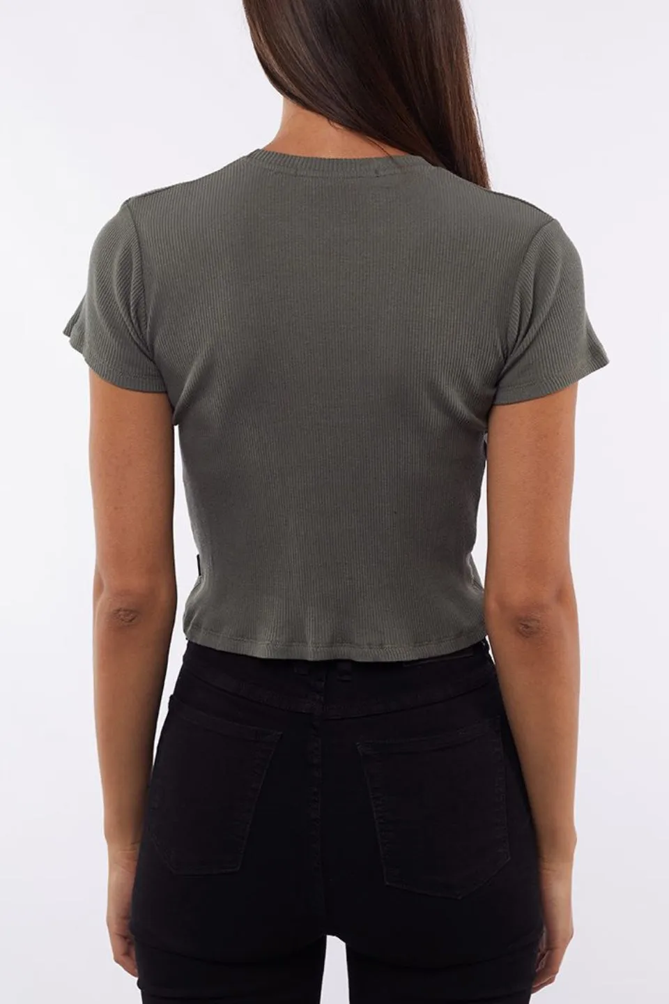 Manhattan Khaki Crop Rib Tee