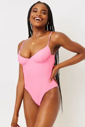 Marie Ribbed Underwire One Piece Swimsuit - Pink Punch