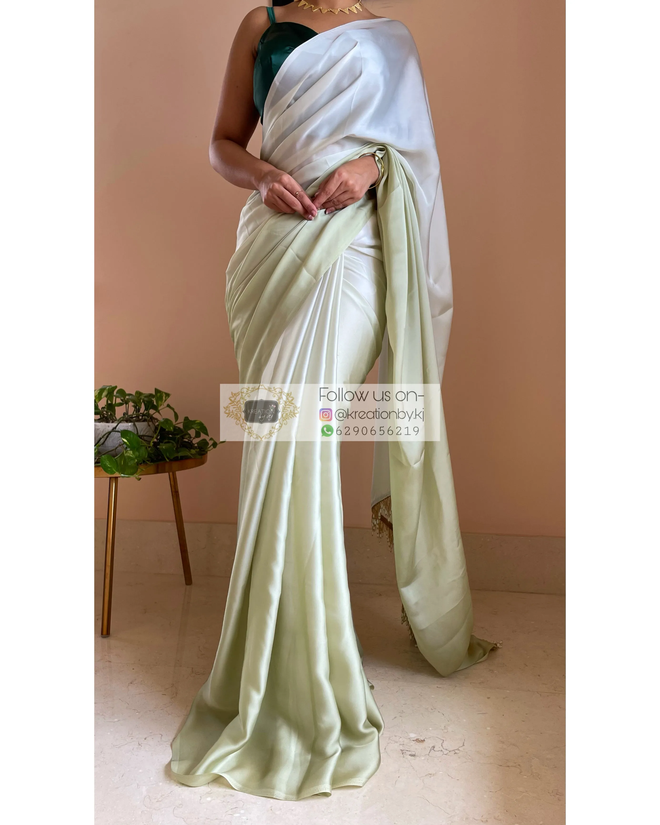 Matcha Green Ombré Crepe Silk Saree with Handmade Tassels on Pallu