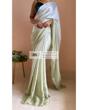 Matcha Green Ombré Crepe Silk Saree with Handmade Tassels on Pallu