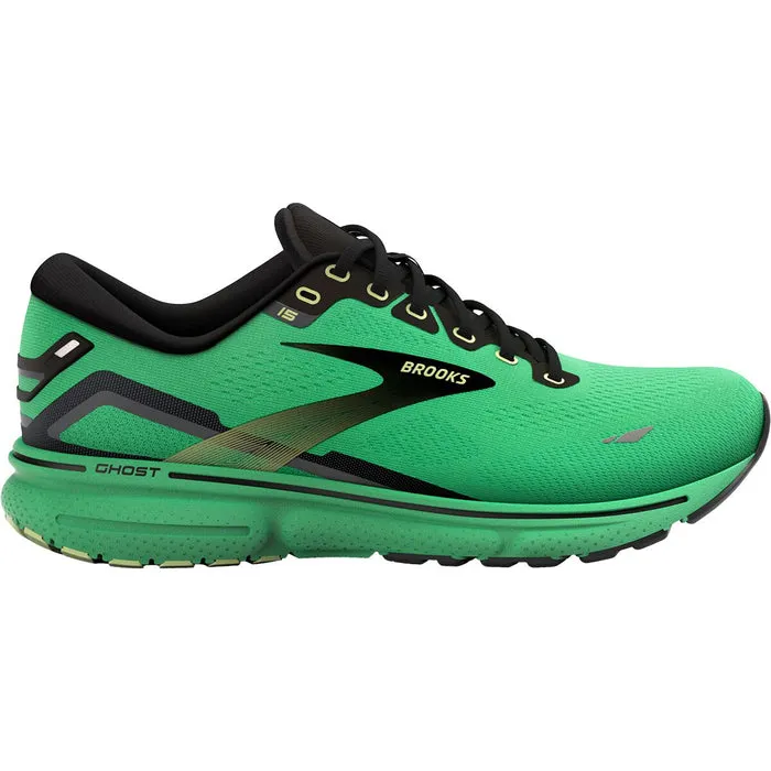 Men's Brooks Ghost 15, Green/Black/Sharp Green, 14 D Medium