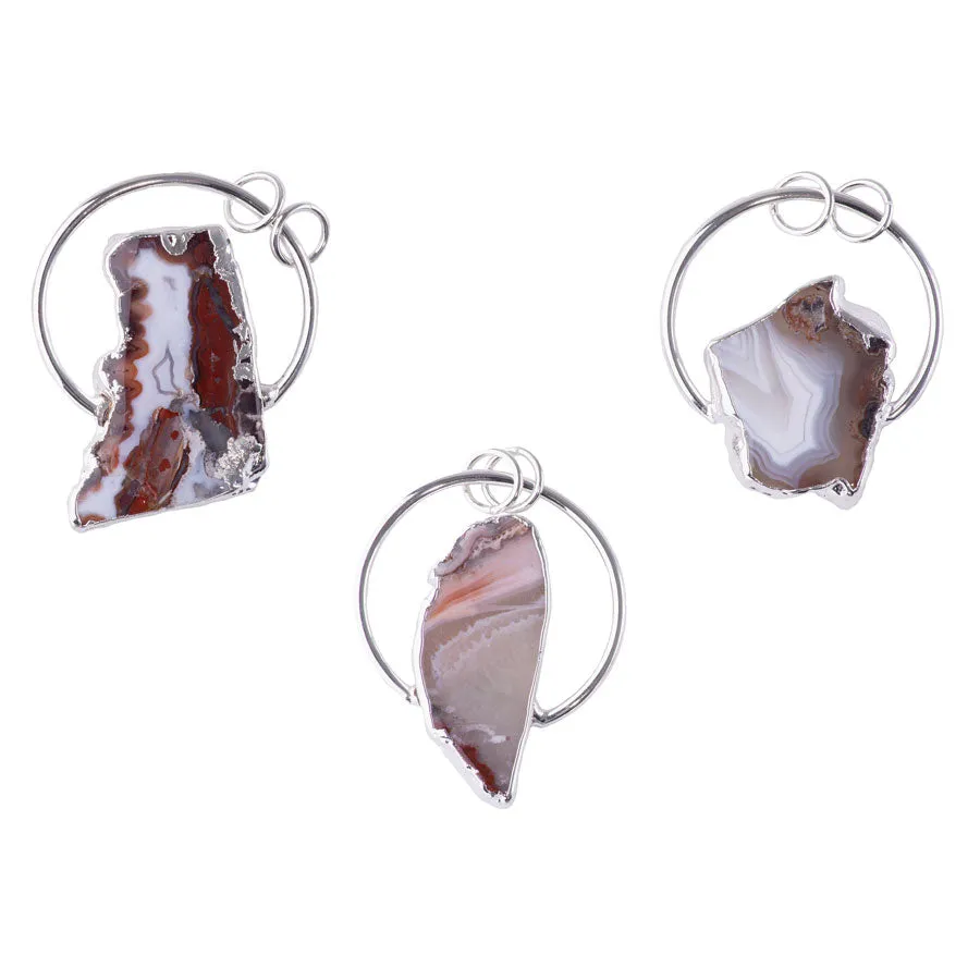 Moroccan Agate Medium Freeform Pendant Silver - Pendant