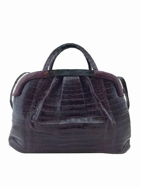 Nancy Gonzalez Crocodile Pleated Framed Large Satchel Bag