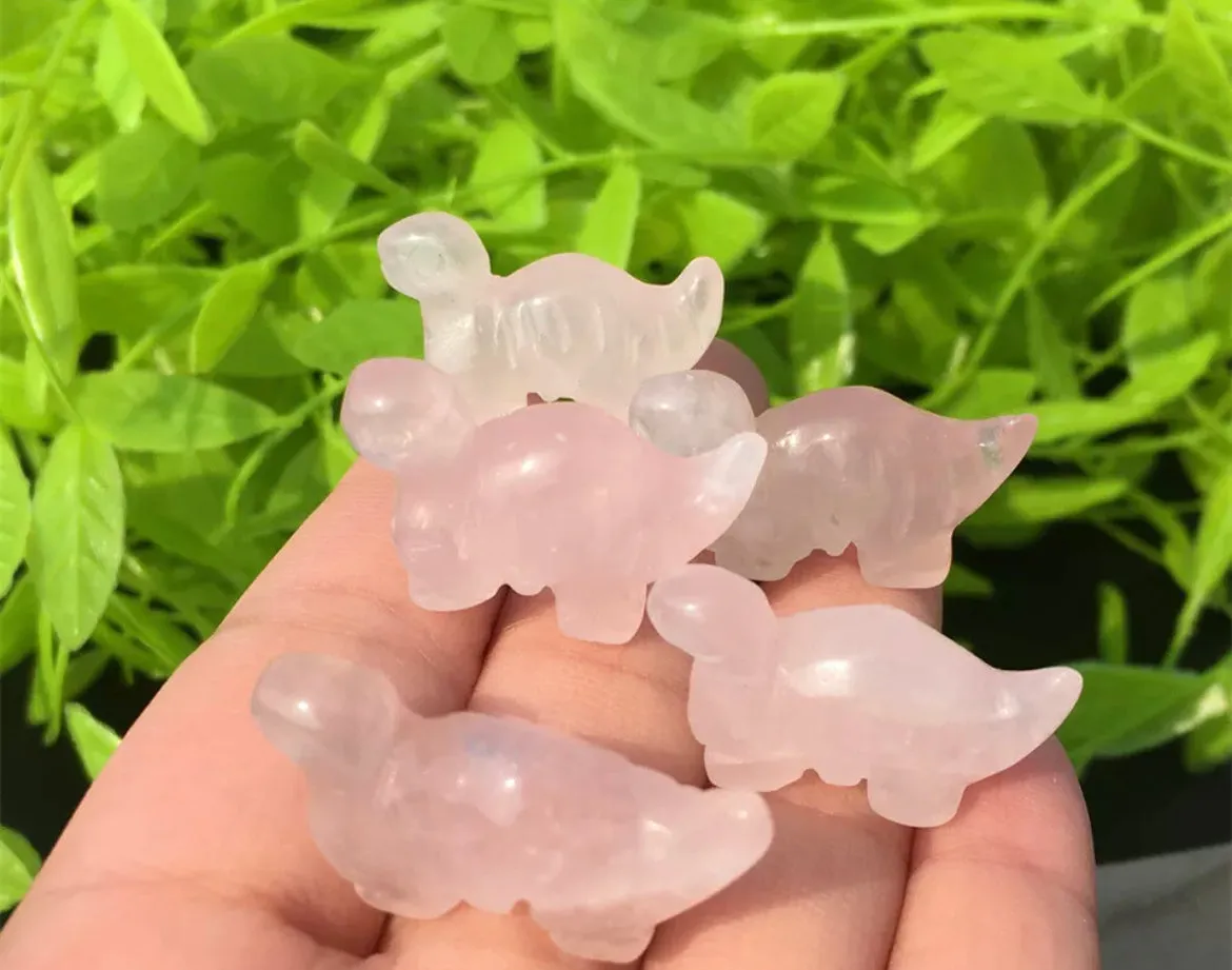 Natural Rose Quartz Crystal Dinosaur Figurine