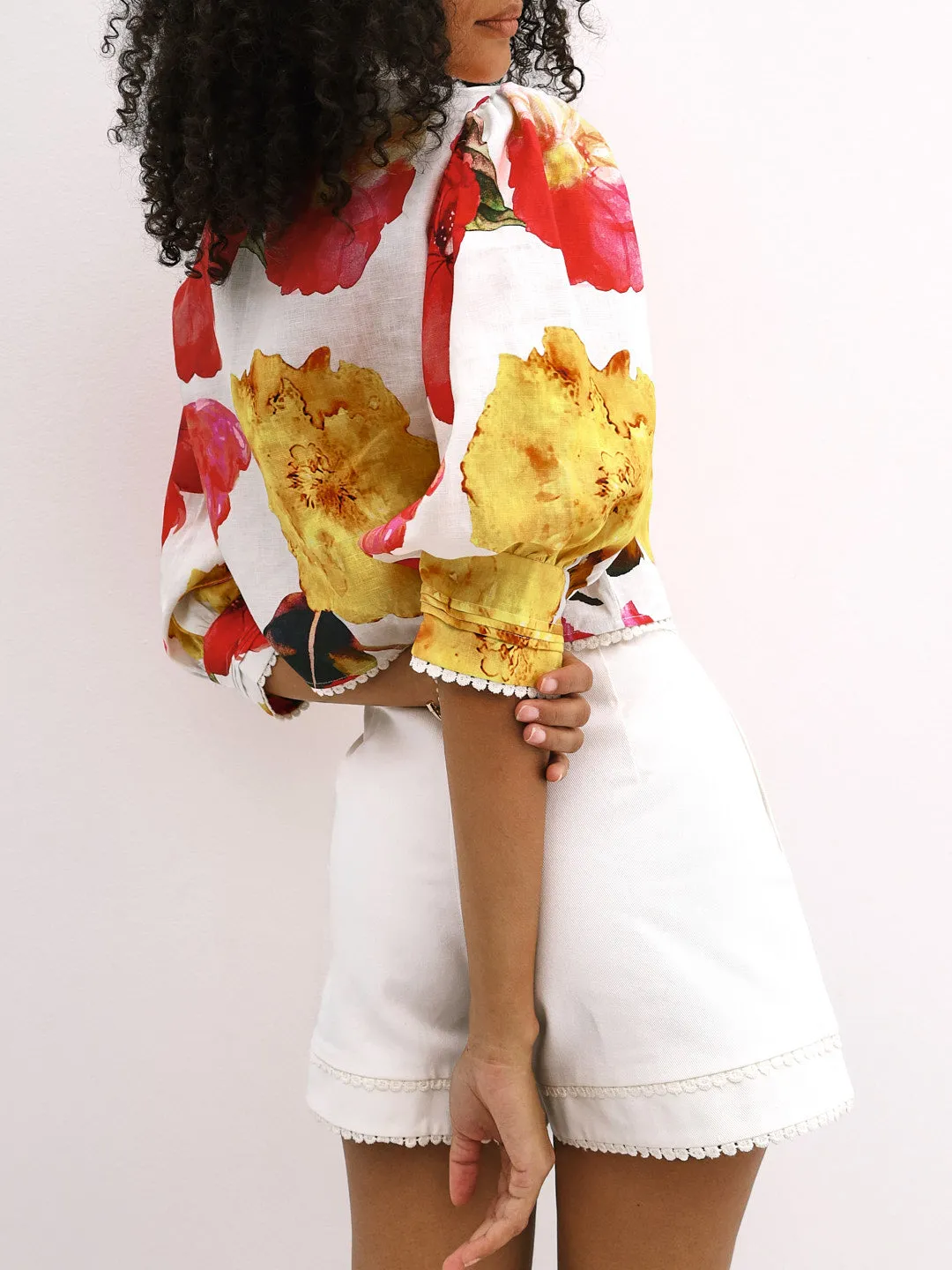 Neve Floral Linen Blend Summer Blouse | Red Floral