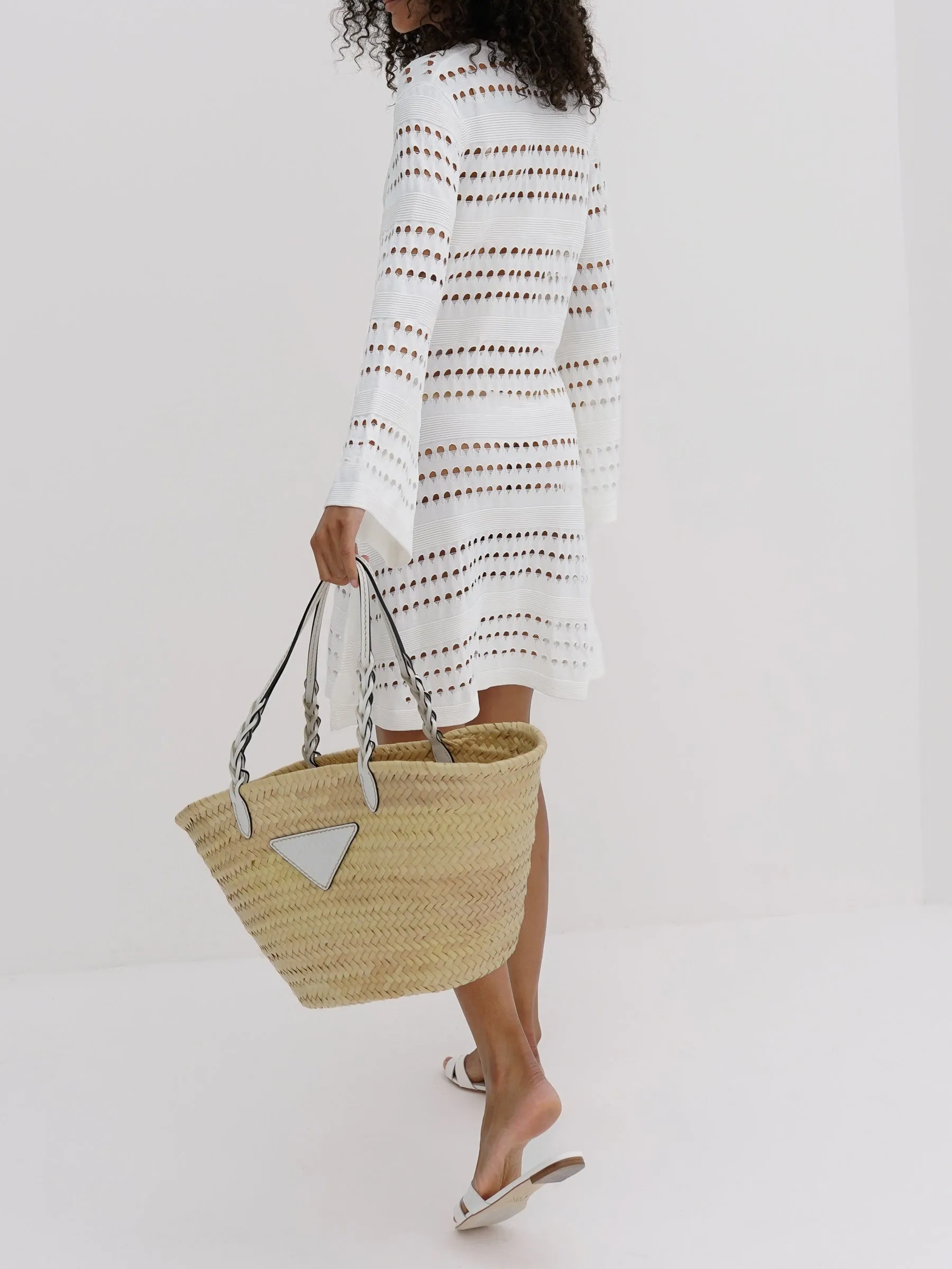 Nina Knitted Beach Dress With Tie Detail | White