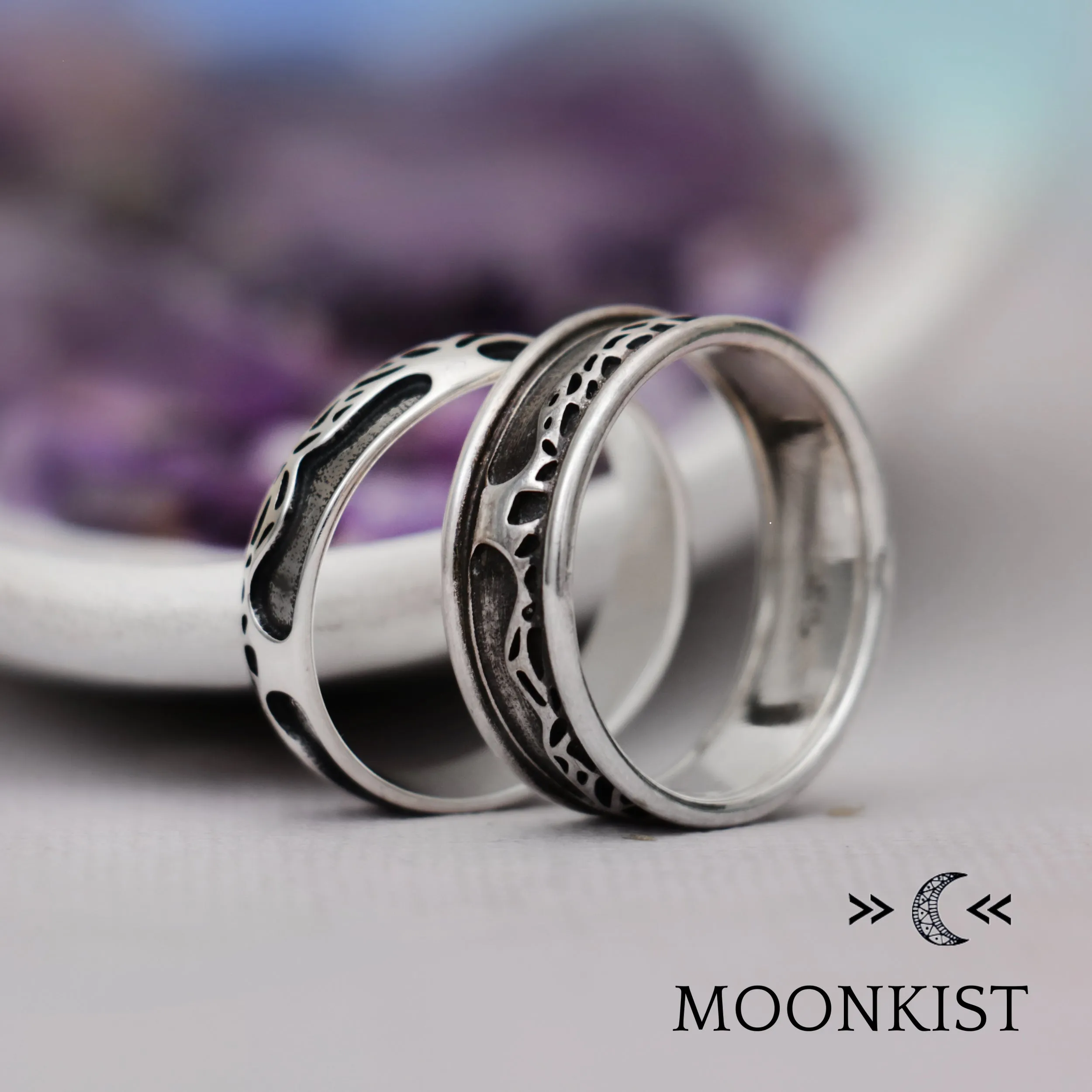 Oak Tree Wedding Band Set for Men and Women  | Moonkist Designs