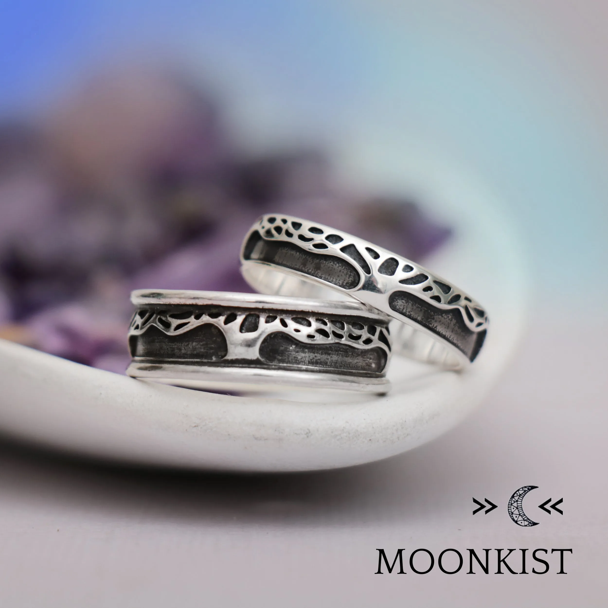 Oak Tree Wedding Band Set for Men and Women  | Moonkist Designs