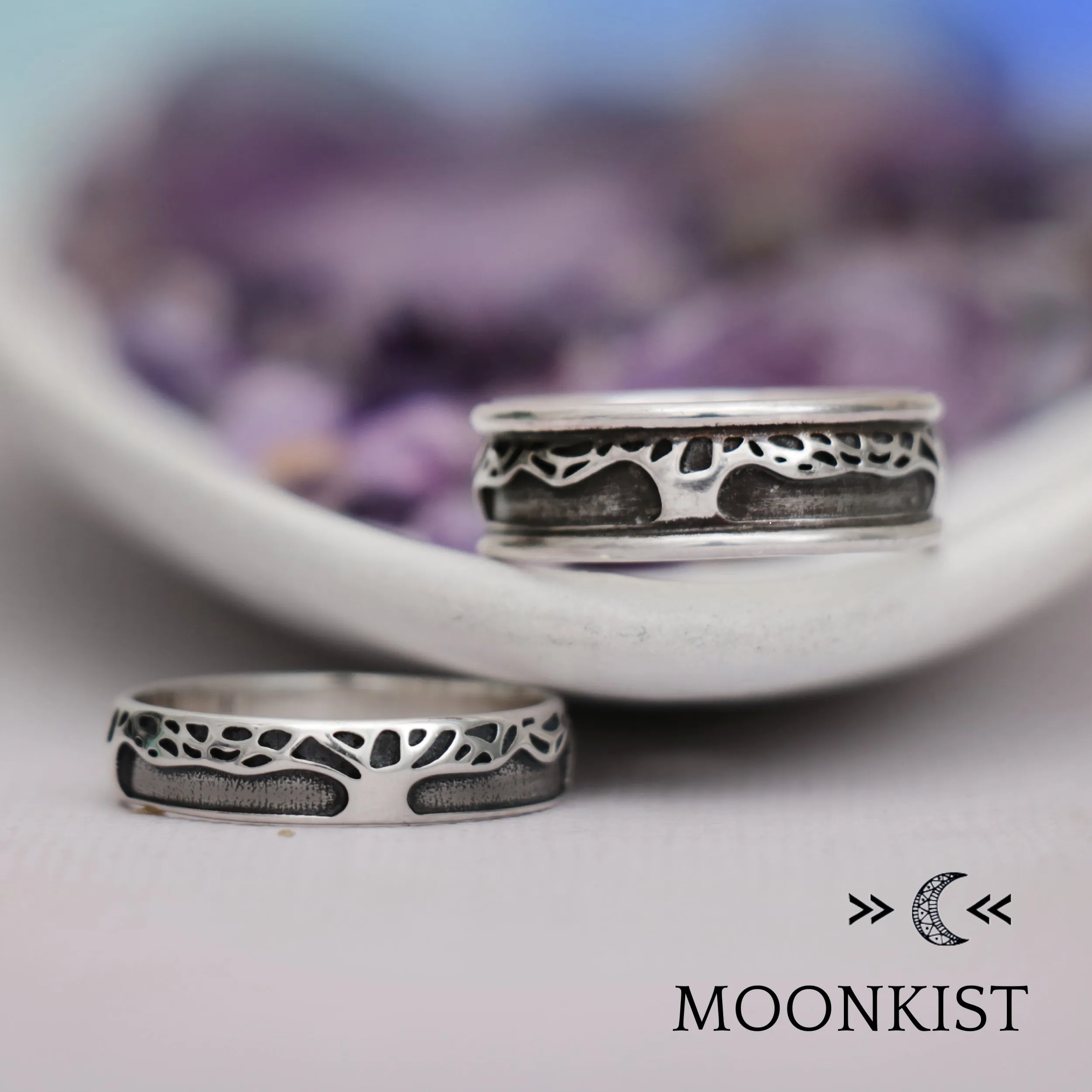 Oak Tree Wedding Band Set for Men and Women  | Moonkist Designs