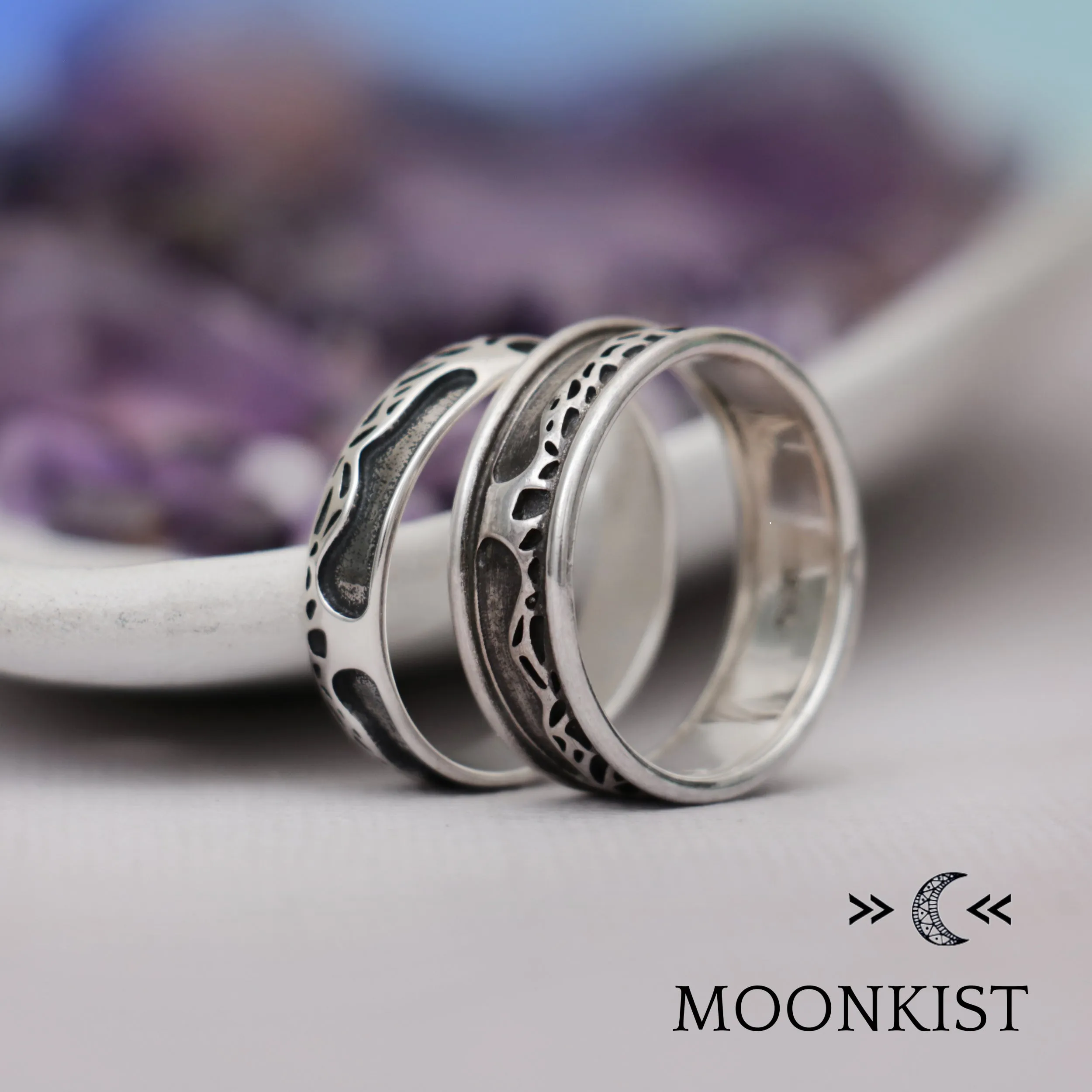 Oak Tree Wedding Band Set for Men and Women  | Moonkist Designs