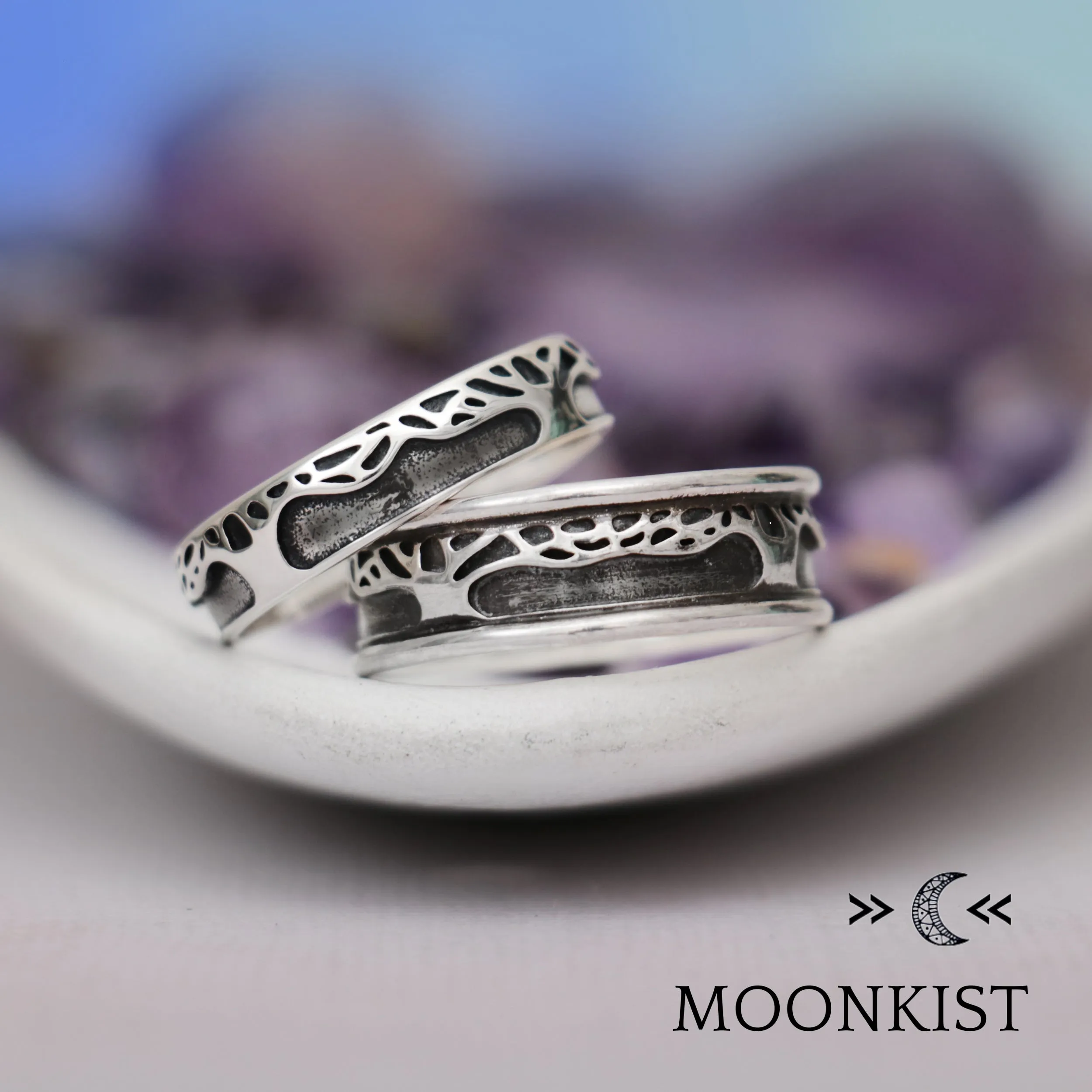 Oak Tree Wedding Band Set for Men and Women  | Moonkist Designs