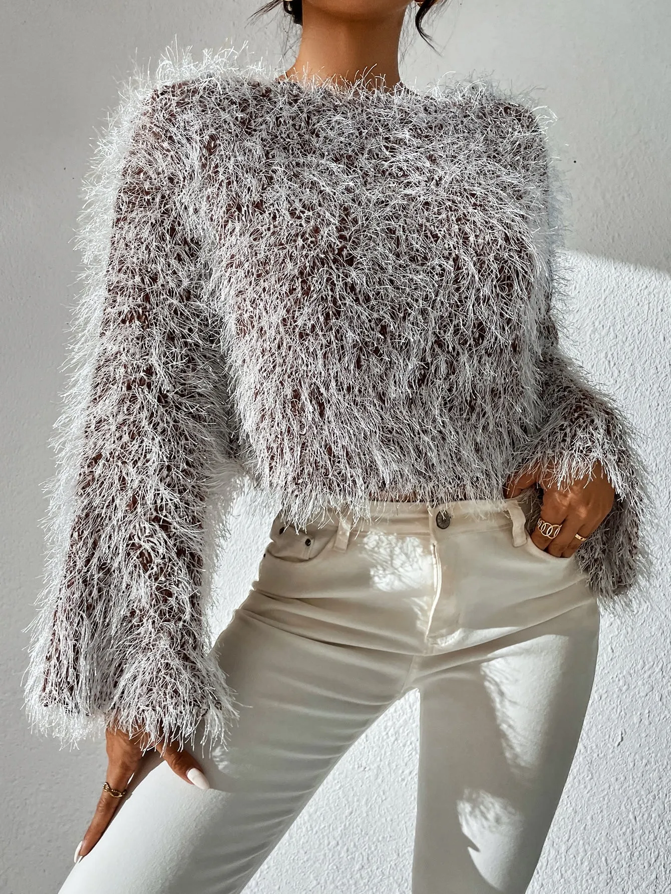 Off the Shoulder Fluffy Knit Sweater