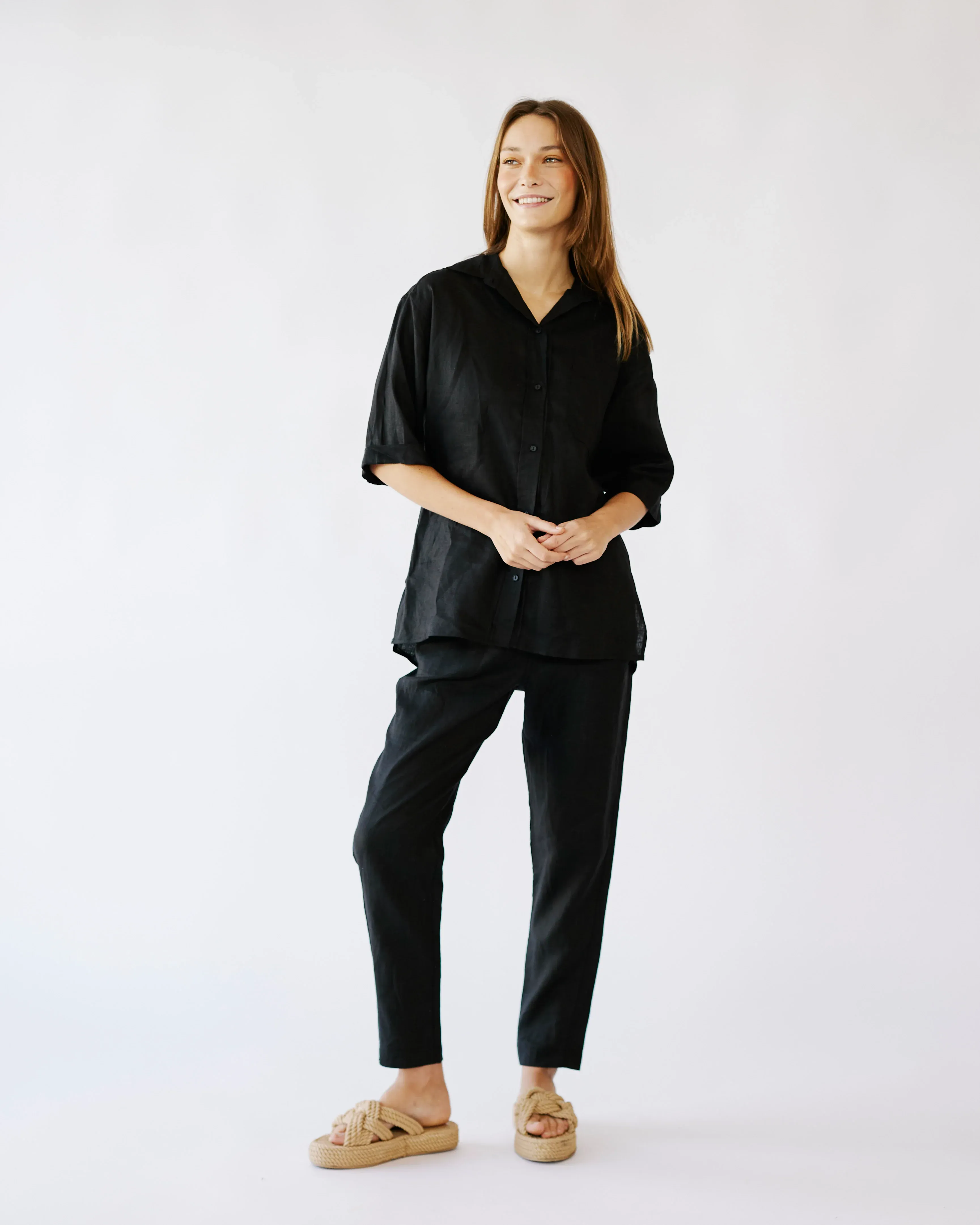 Oversized Linen Shirt in Black