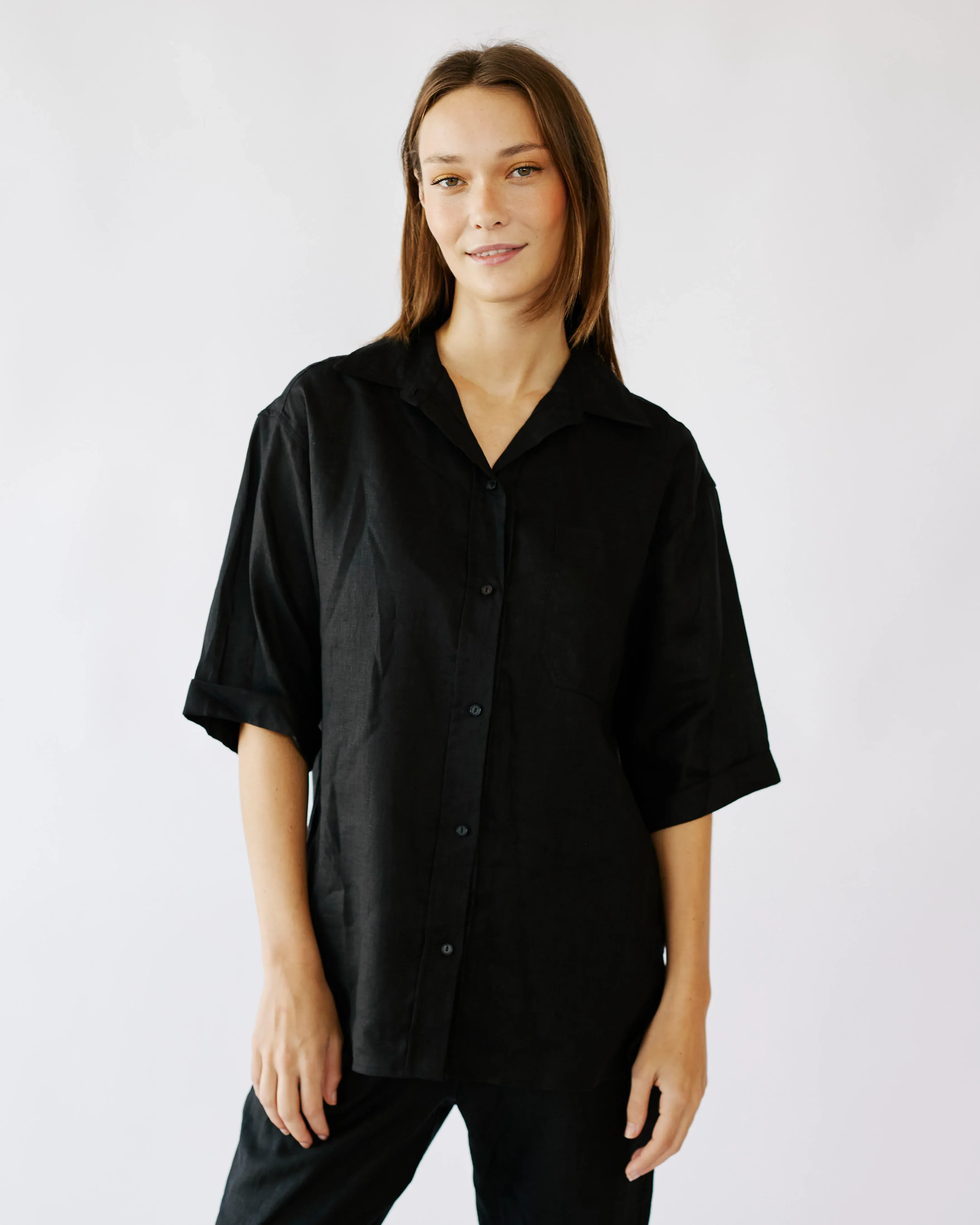 Oversized Linen Shirt in Black