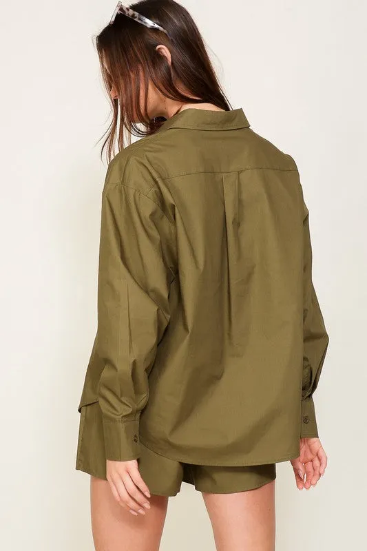 Oversized Poplin Long Sleeve Button Down Top