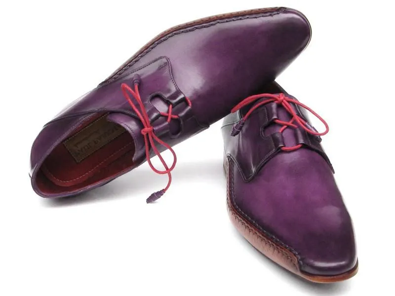 Paul Parkman Men's Ghillie Lacing Side Handsewn Dress Shoes Purple Leather