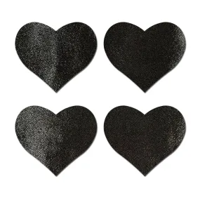 Petites: Two-Pair Small Liquid Black Hearts Nipple Pasties