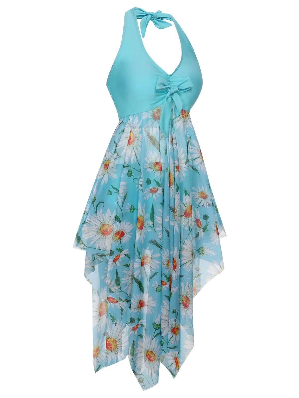 [Plus Size] 1930S Daisy Bow Halter Skirt Swimsuit