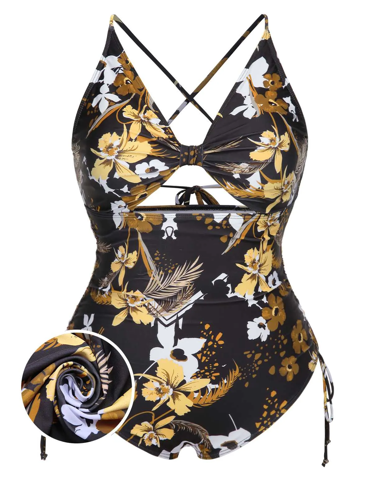 [Plus Size] Multicolor 1940s Print One-Piece Swimsuit