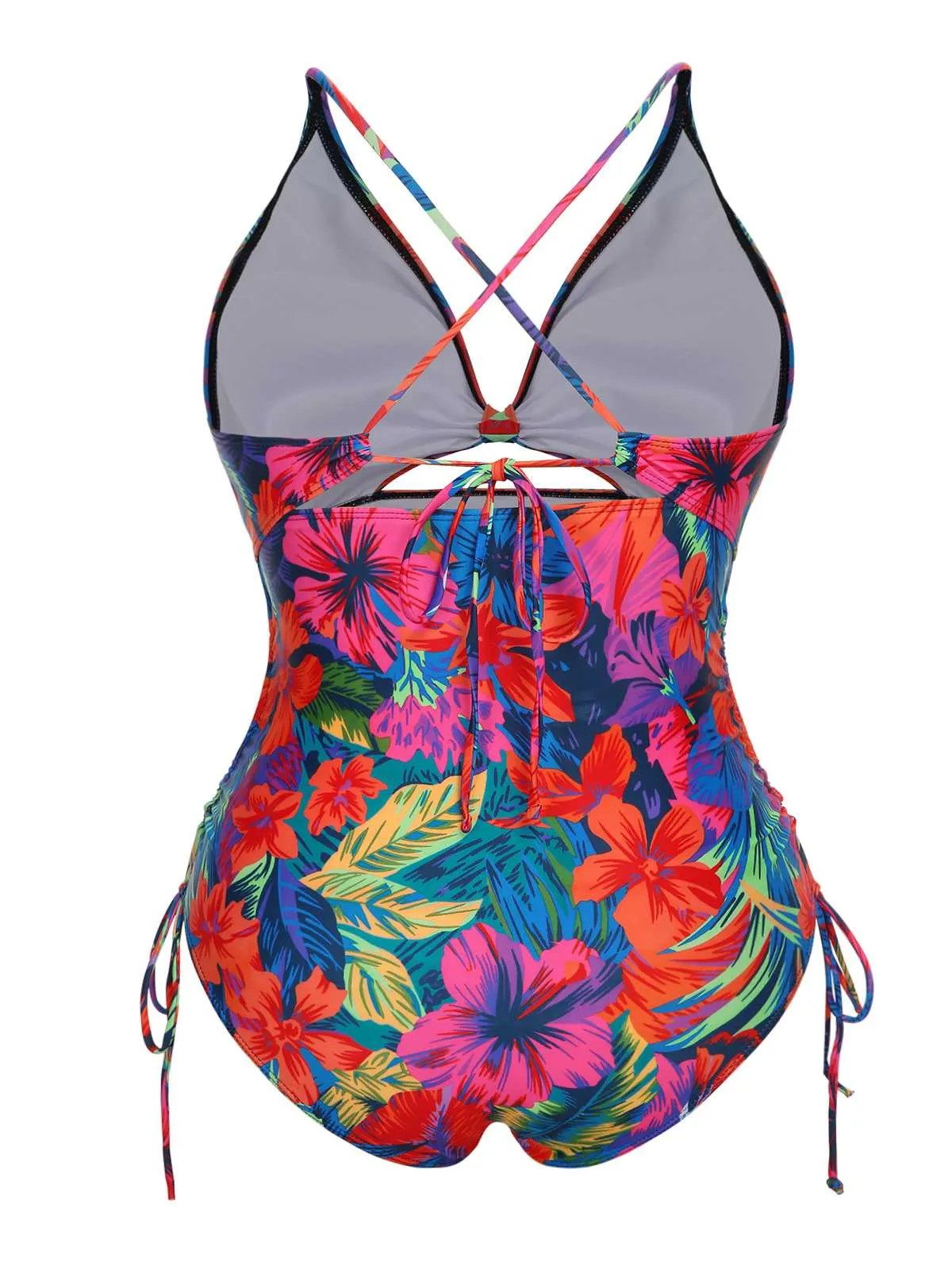 [Plus Size] Multicolor 1940s Print One-Piece Swimsuit