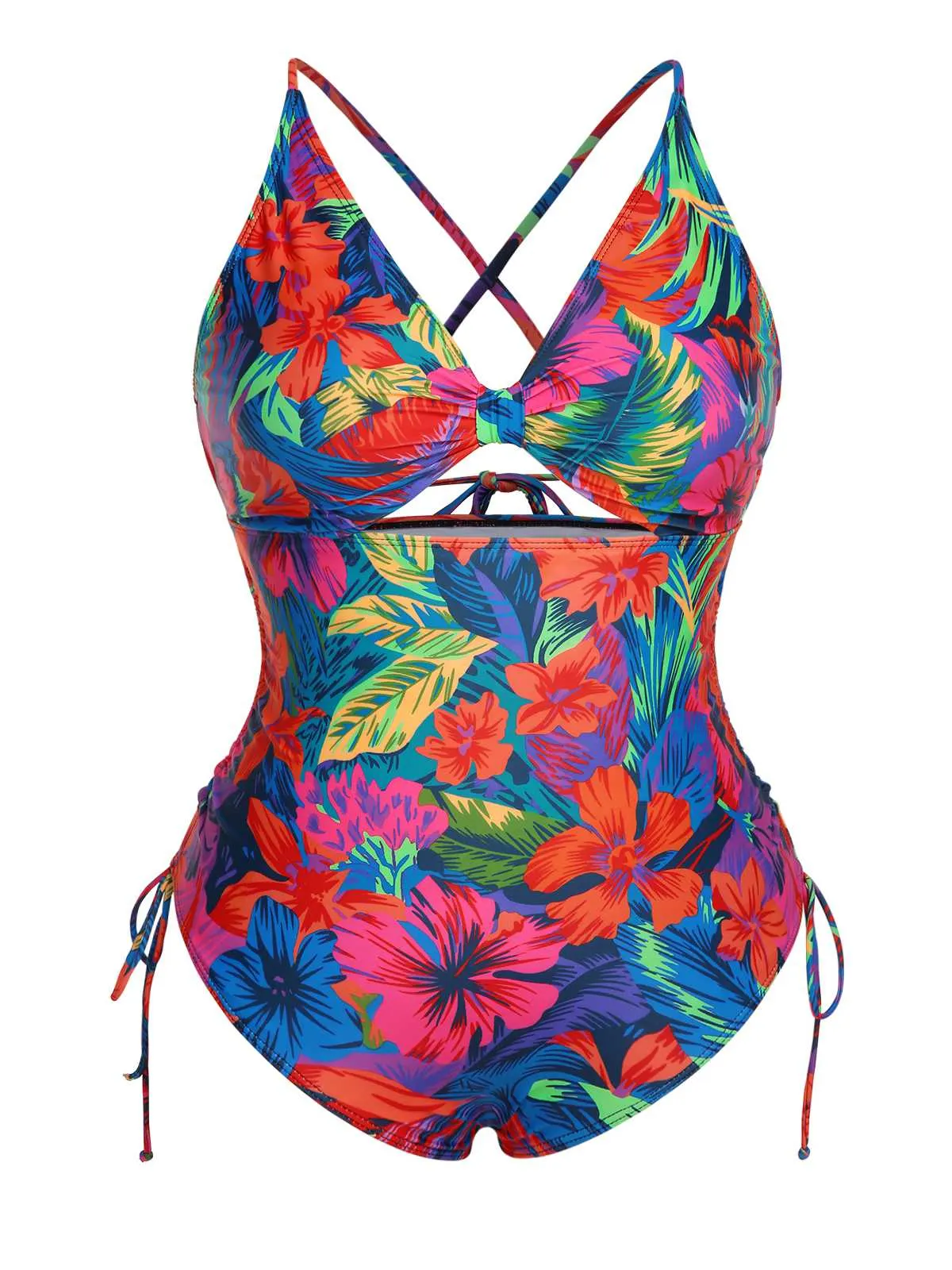 [Plus Size] Multicolor 1940s Print One-Piece Swimsuit