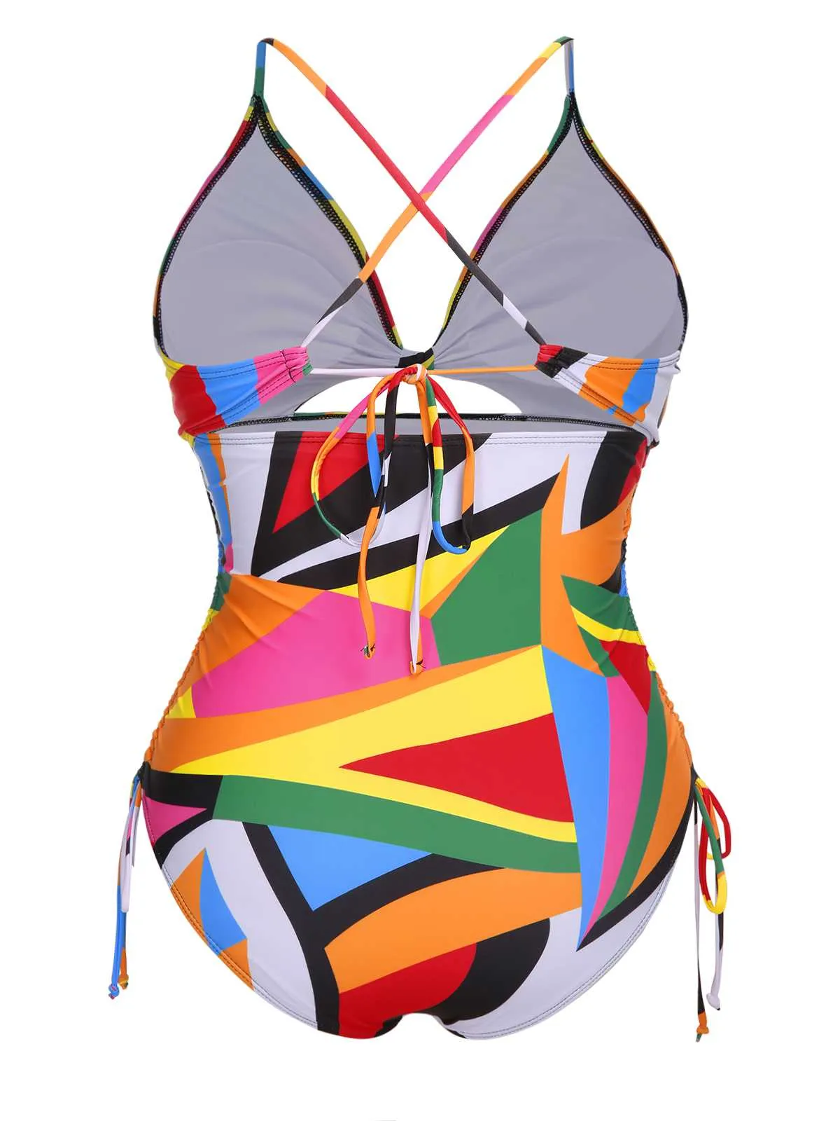 [Plus Size] Multicolor 1940s Print One-Piece Swimsuit