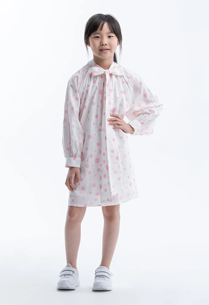 Polka Dots Printed Lantern Sleeves Cotton Blouse