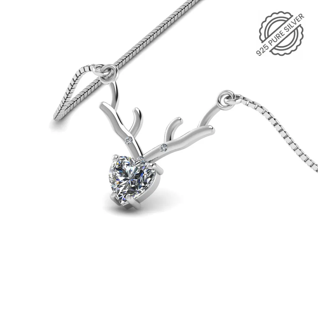 Pure 925 Silver Deer Heart Pendant for Ladies